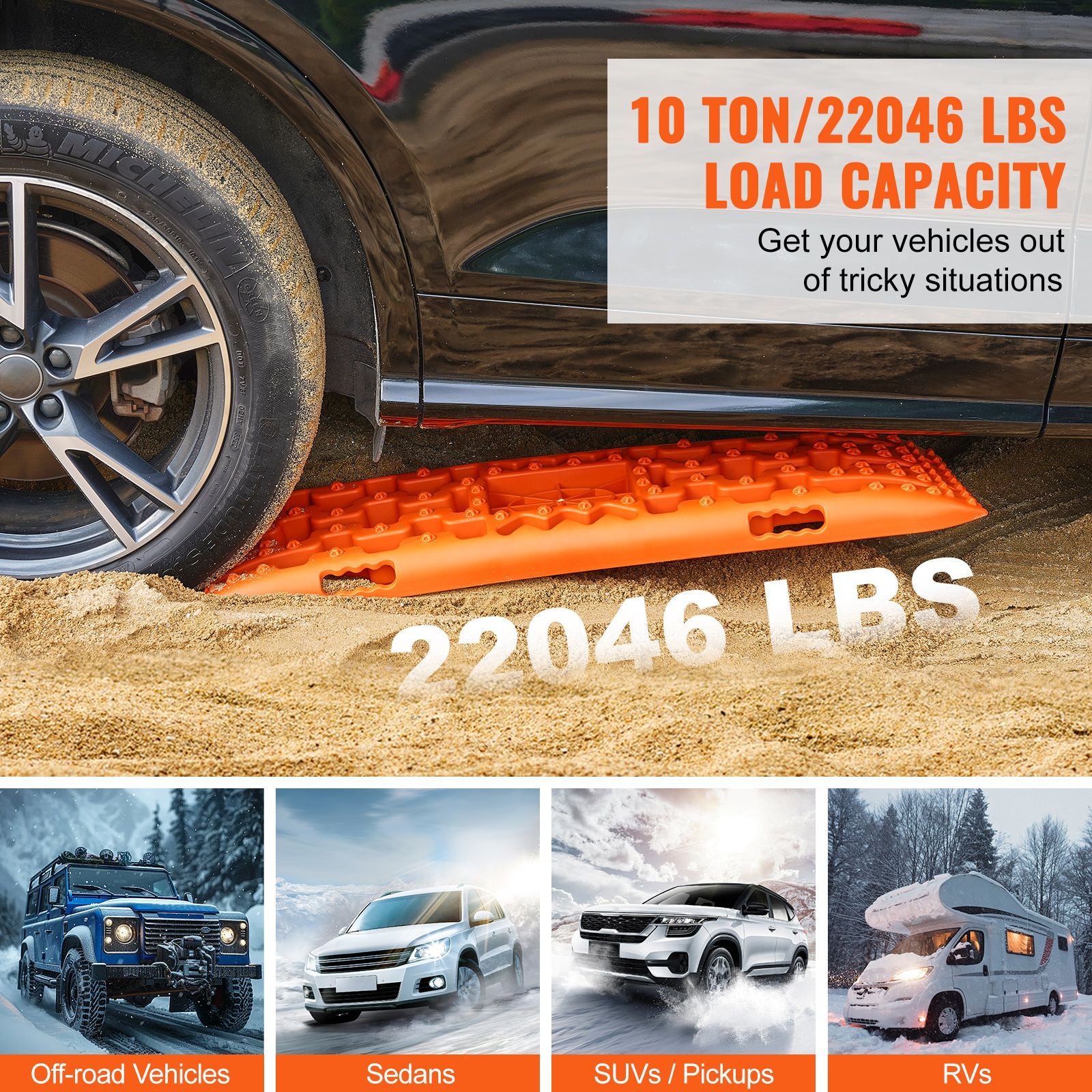 10T Recovery Traction Boards PP Off Road Sand Mud Snow Tire Mats Orange