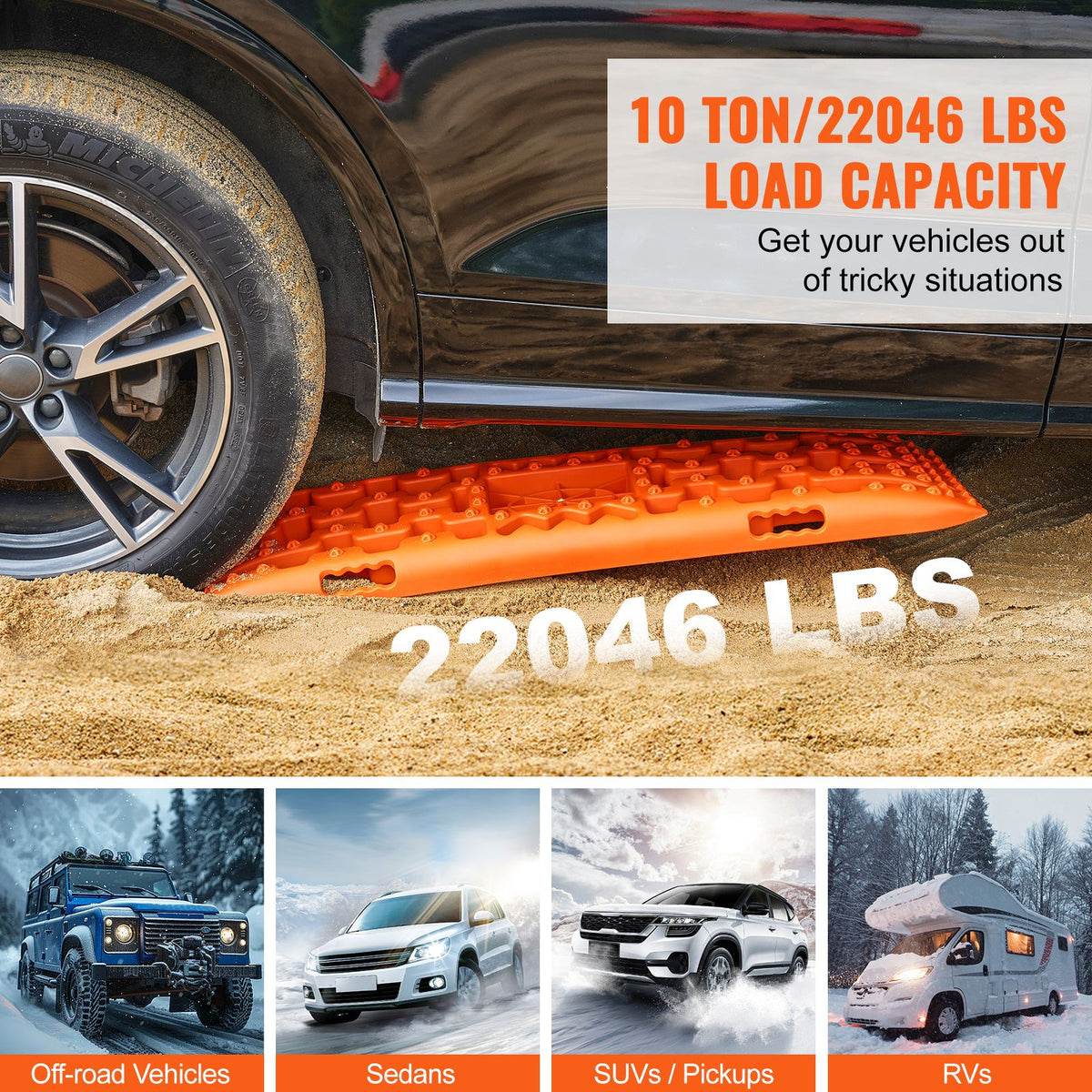 10T Recovery Traction Boards PP Off Road Sand Mud Snow Tire Mats Orange