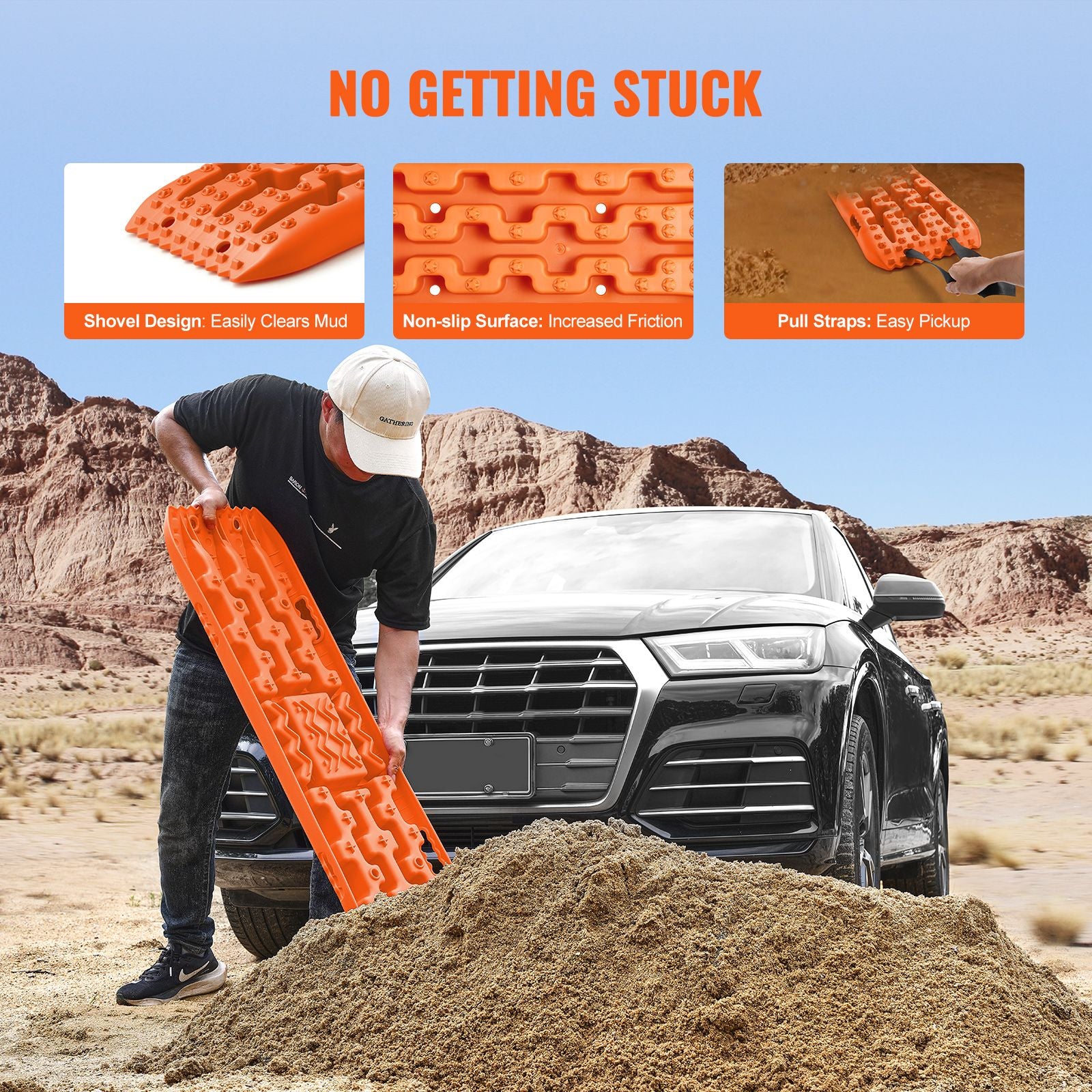 10T Recovery Traction Boards PP Off Road Sand Mud Snow Tire Mats Orange