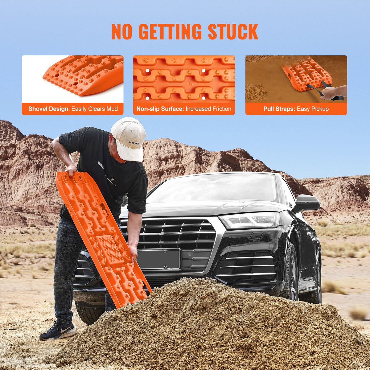 10T Recovery Traction Boards PP Off Road Sand Mud Snow Tire Mats Orange