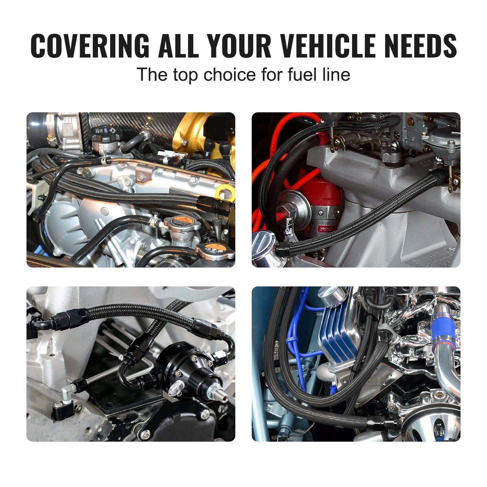 6AN Fuel Line Kit, 7.62 m Fuel Hose Kit, Nylon Stainless Steel Braided PTFE Fuel Line Kit, E85/Oil/Gas/Diesel Hose End Fitting Kit, with 15 PCS Swivel Fitting Adapter Kit, Black