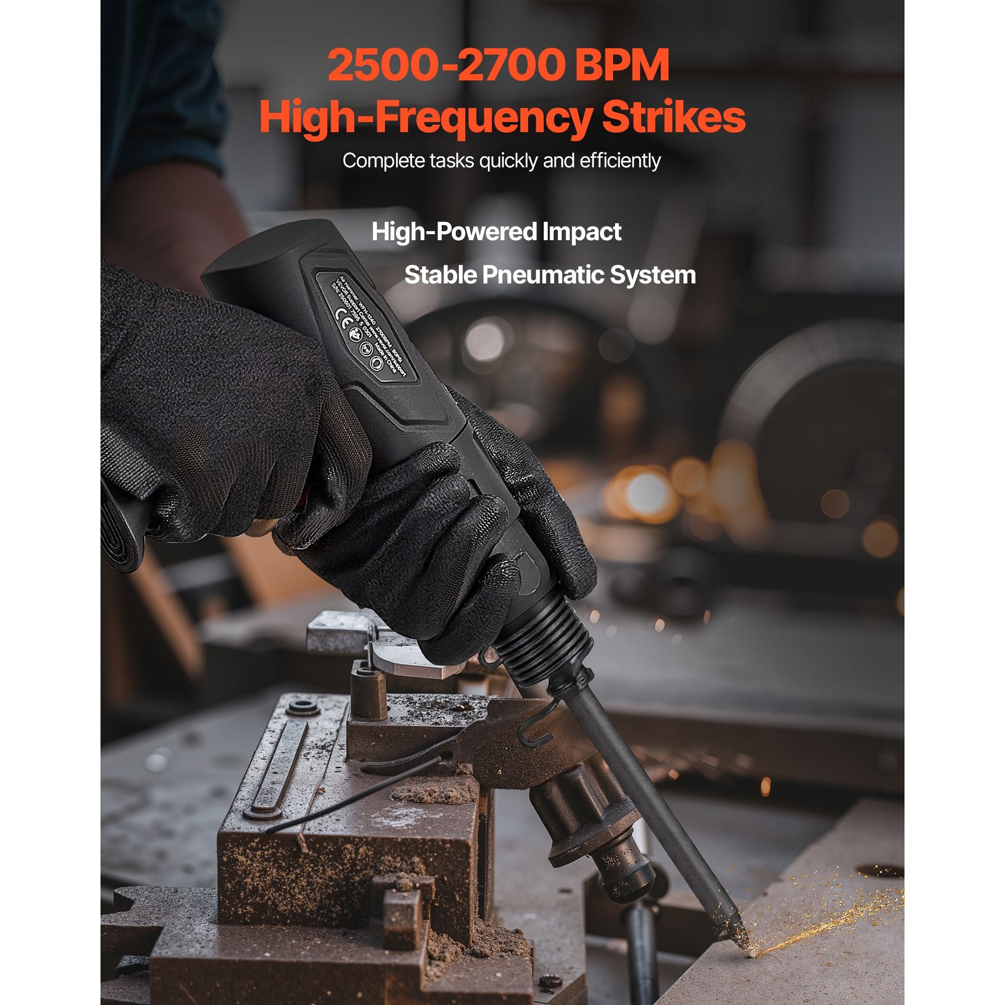 Pneumatic Air Hammer 2700BPM Air Chisel with 4 Long Barrel Chisels