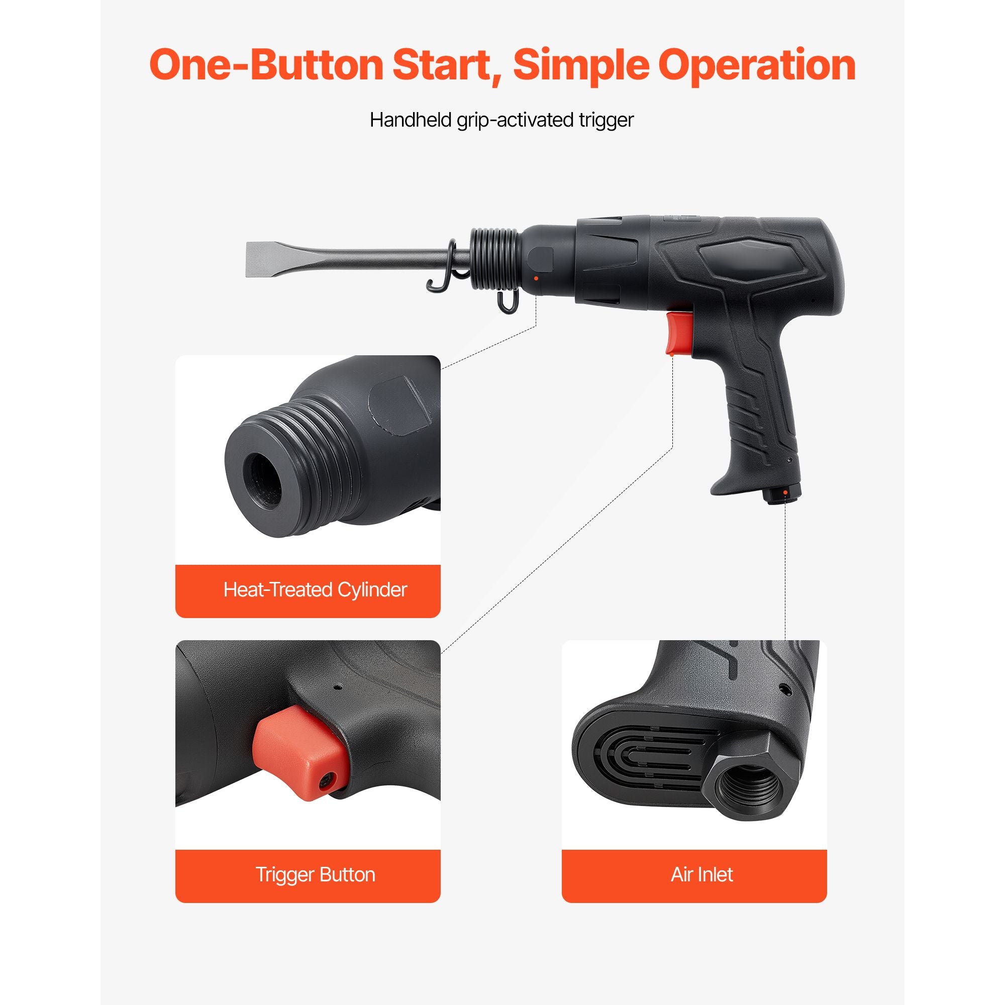 Pneumatic Air Hammer 2700BPM Air Chisel with 4 Long Barrel Chisels