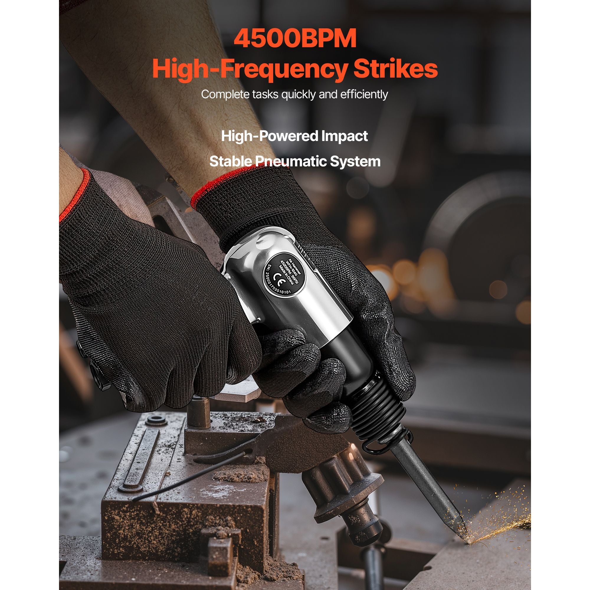 Pneumatic Air Hammer 4500BPM Air Chisel with 4 Round Shank Chisels