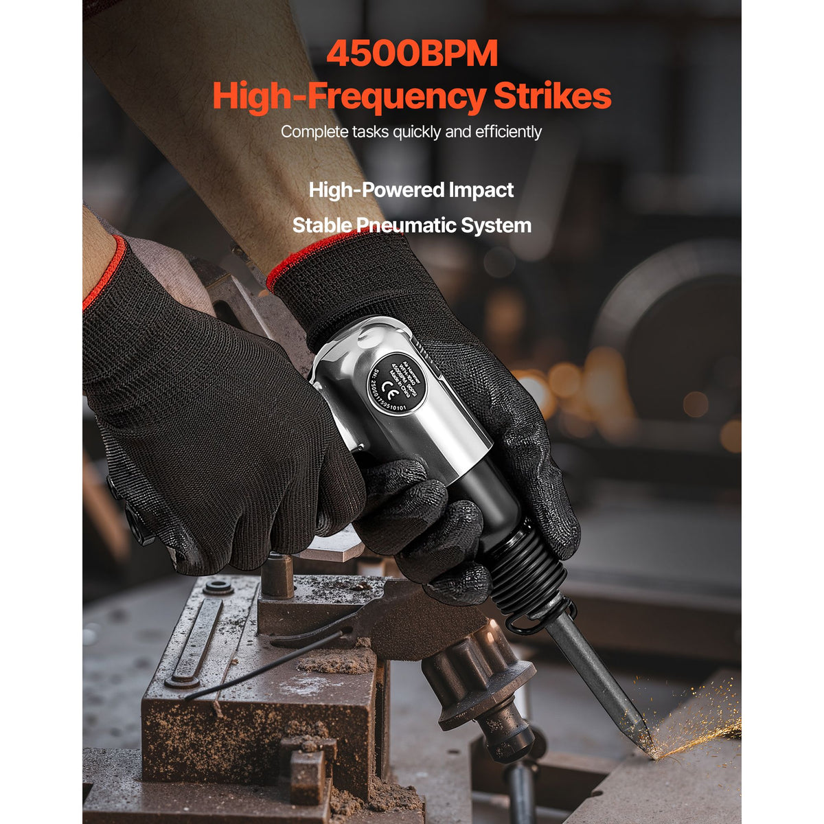Pneumatic Air Hammer 4500BPM Air Chisel with 4 Round Shank Chisels