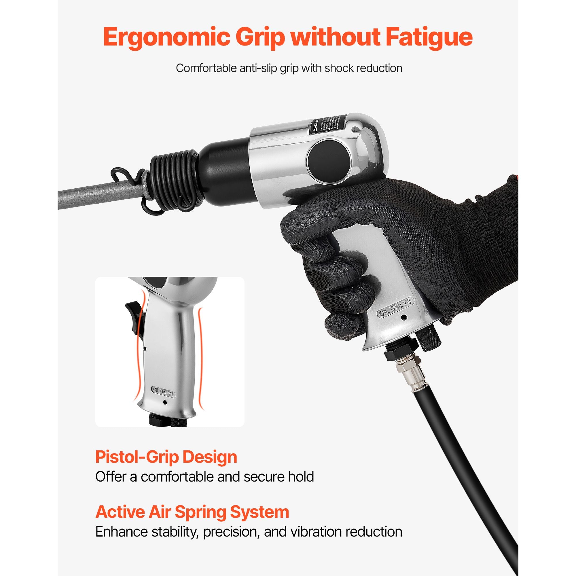 Pneumatic Air Hammer 4500BPM Air Chisel with 4 Round Shank Chisels