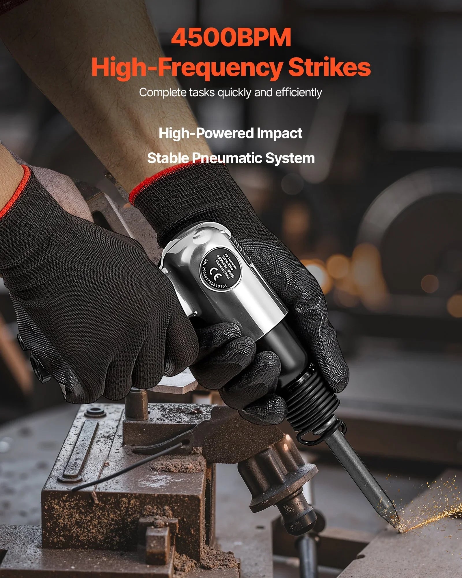 Air Hammer, 4500BPM Pneumatic Hammer with 40mm Stroke & 4PCS Chisels Round Shank, Lightweight & Compact Air Chisel Pneumatic Shovel Tool for Cutting Punching Scraping