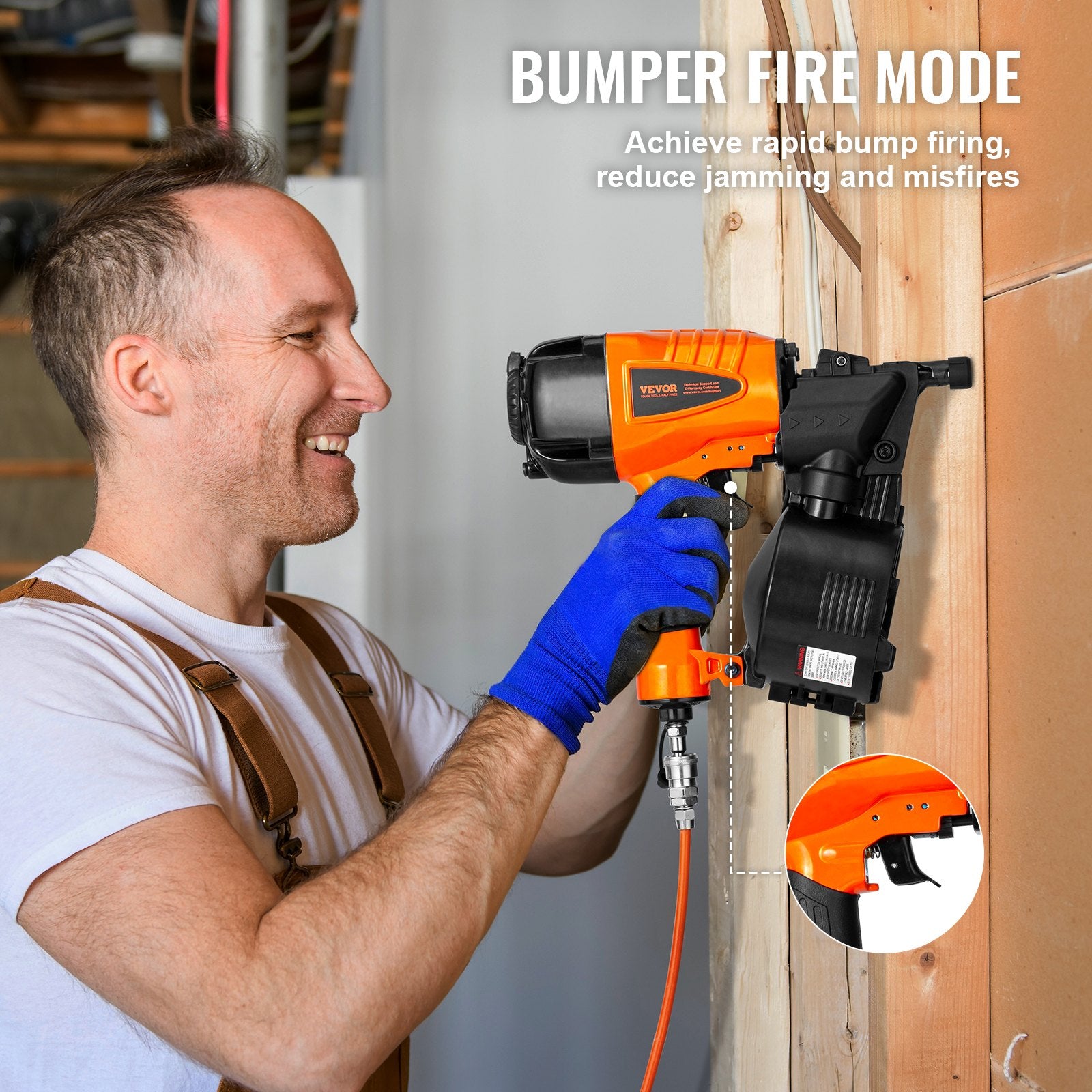 CN65 Coil Siding Nailer 32mm to 63mm 15 Degree Pneumatic Nail Gun