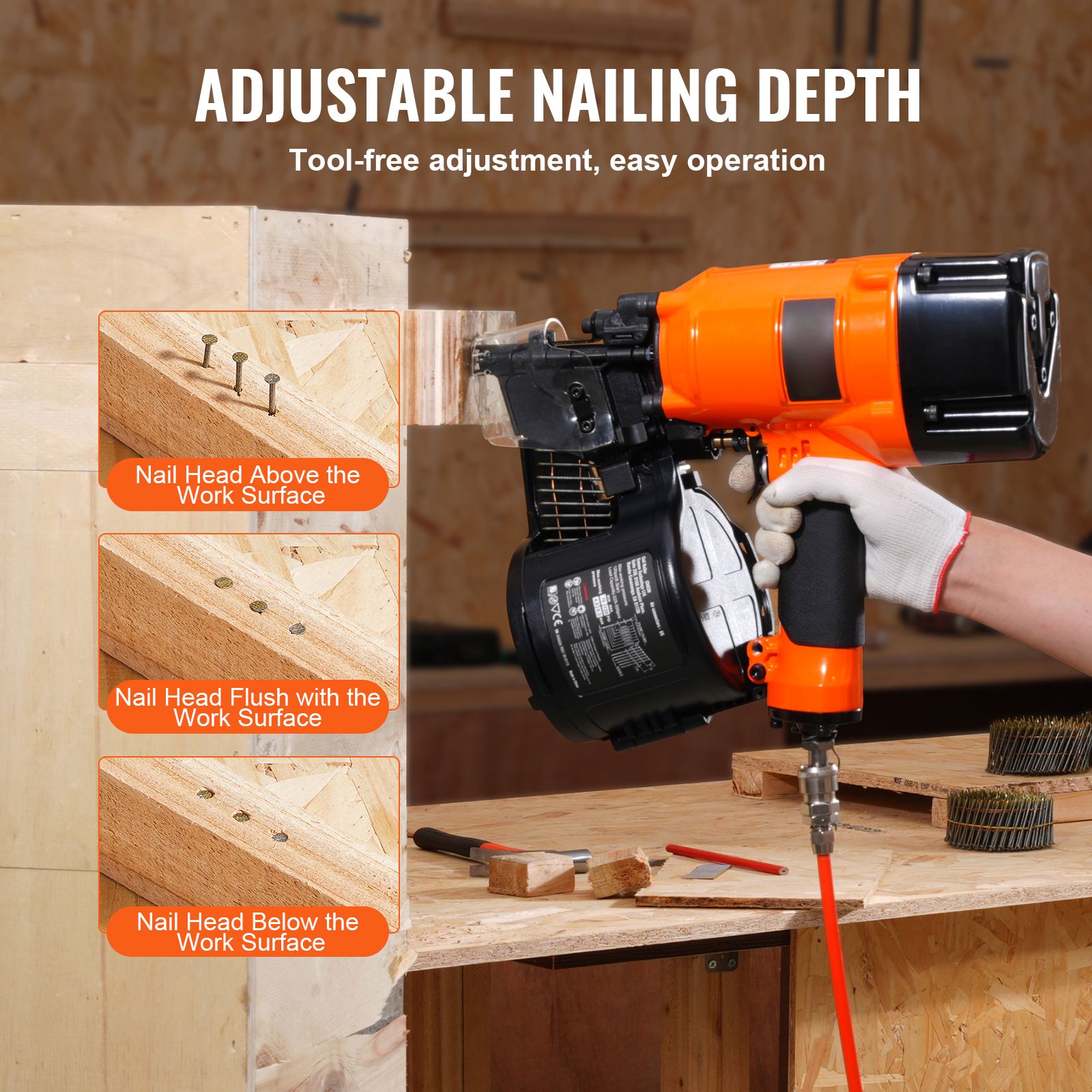 CN83N Coil Siding Nailer 50mm to 83mm 15 Degree Pneumatic Nail Gun