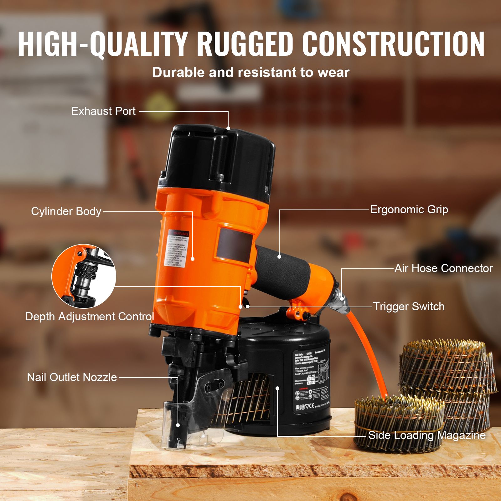 CN83N Coil Siding Nailer 50mm to 83mm 15 Degree Pneumatic Nail Gun