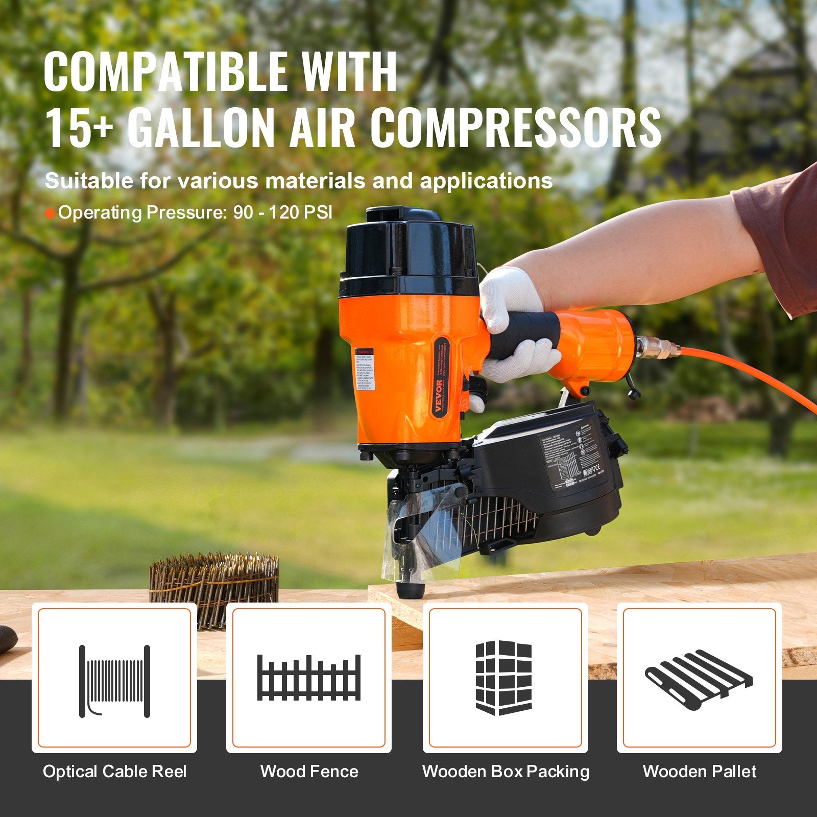 MCN90 Coil Framing Nailer 45mm to 90mm 15 Degree Pneumatic Nail Gun