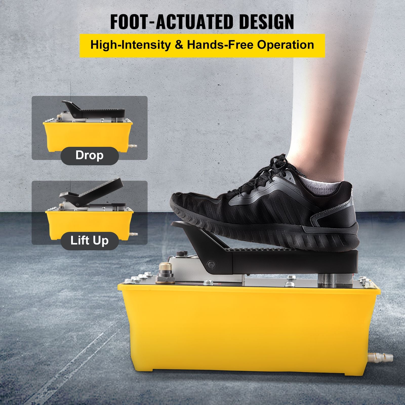 Air Hydraulic Pump, 10,000 PSI Hydraulic Foot Pump, 0.6 Gal Reservoir Foot Operated Air/Hydraulic Pump, with Hose and Spray Gun for Heavy Machinery Rigging, Auto Repair, Auto Body Frame Machines