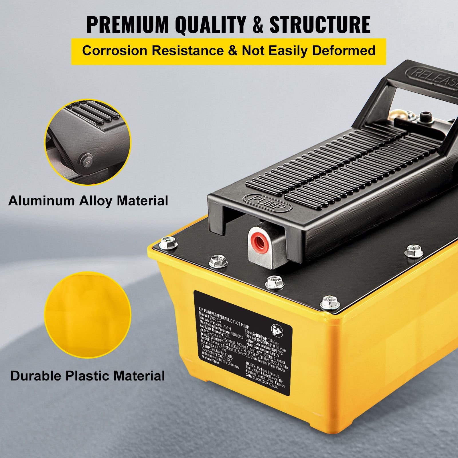 Air Hydraulic Pump, 10,000 PSI Hydraulic Foot Pump, 0.6 Gal Reservoir Foot Operated Air/Hydraulic Pump, with Hose and Spray Gun for Heavy Machinery Rigging, Auto Repair, Auto Body Frame Machines