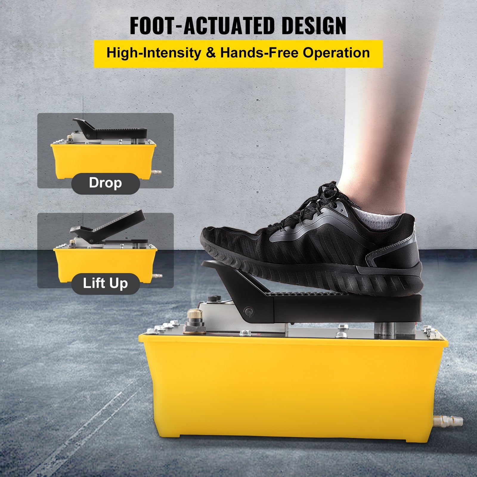 Air Hydraulic Pump, 10,000 PSI Hydraulic Foot Pump, 0.6 Gal Reservoir Foot Operated Air/Hydraulic Pump, with Hose and Spray Gun for Heavy Machinery Rigging, Auto Repair, Auto Body Frame Machines