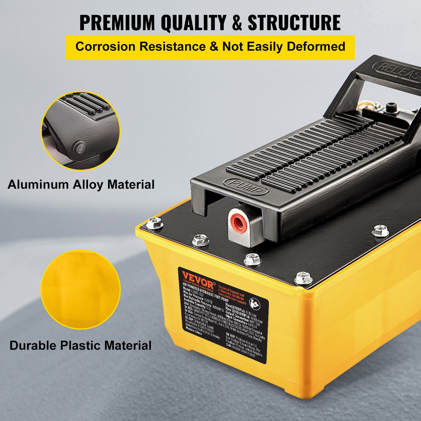 Air Hydraulic Pump, 10,000 PSI Hydraulic Foot Pump, 0.6 Gal Reservoir Foot Operated Air/Hydraulic Pump, with Hose and Spray Gun for Heavy Machinery Rigging, Auto Repair, Auto Body Frame Machines