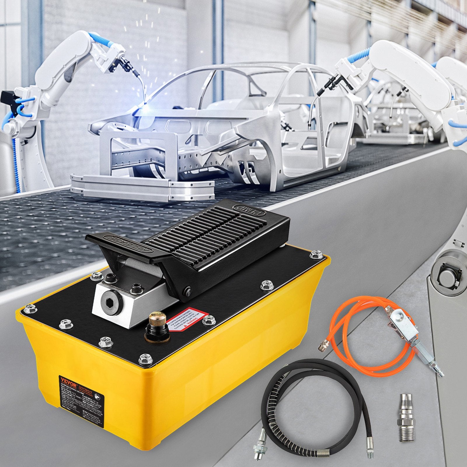 Air Hydraulic Pump, 10,000 PSI Hydraulic Foot Pump, 0.6 Gal Reservoir Foot Operated Air/Hydraulic Pump, with Hose and Spray Gun for Heavy Machinery Rigging, Auto Repair, Auto Body Frame Machines