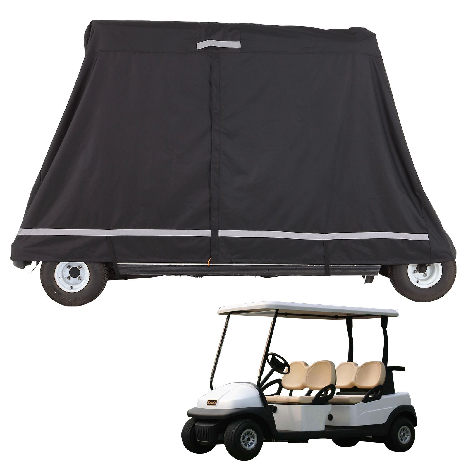 4 Passenger Golf Cart Cover 600D Waterproof UV Dustproof Full Cover Black
