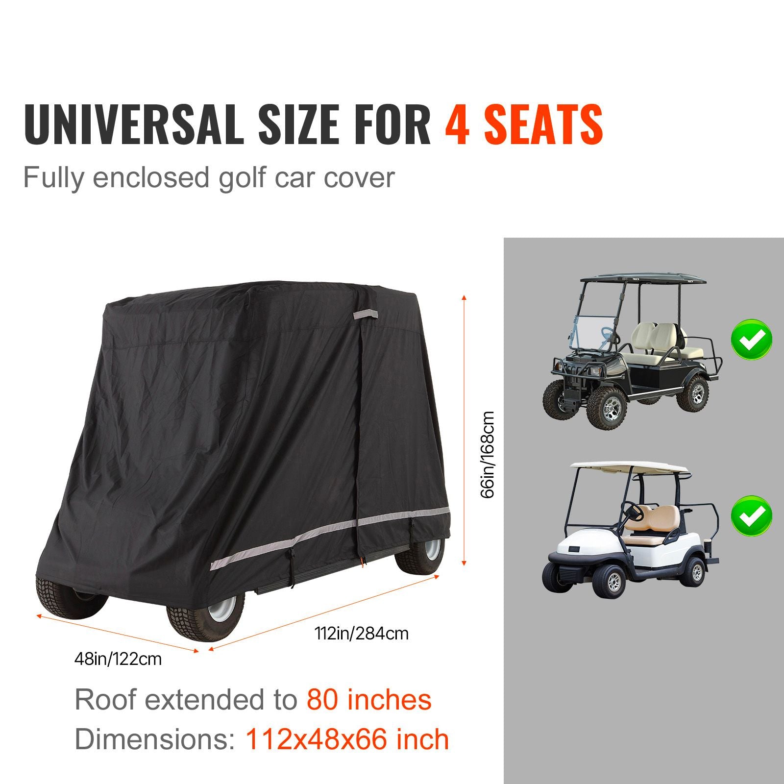4 Passenger Golf Cart Cover 600D Waterproof UV Dustproof Full Cover Black