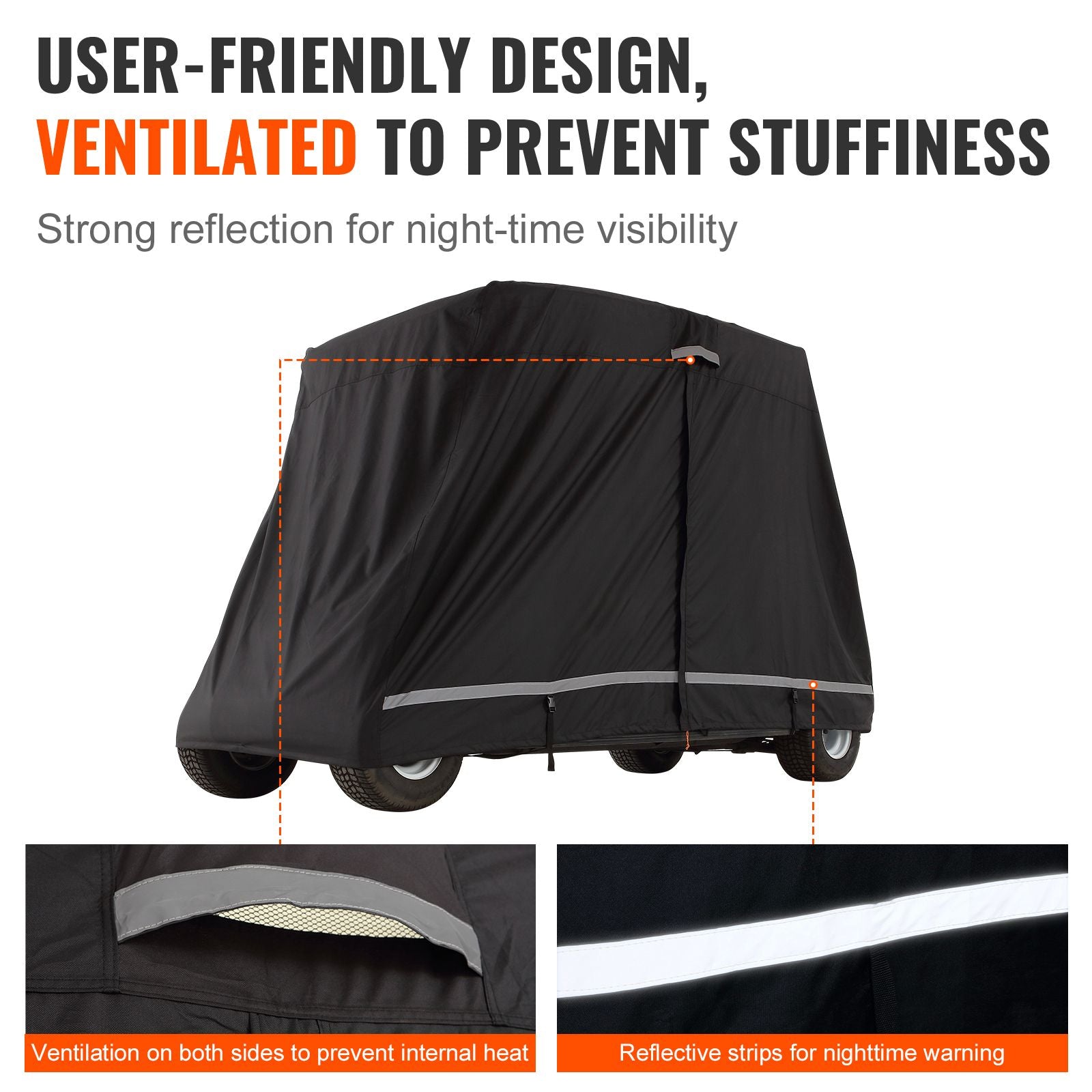 4 Passenger Golf Cart Cover 600D Waterproof UV Dustproof Full Cover Black
