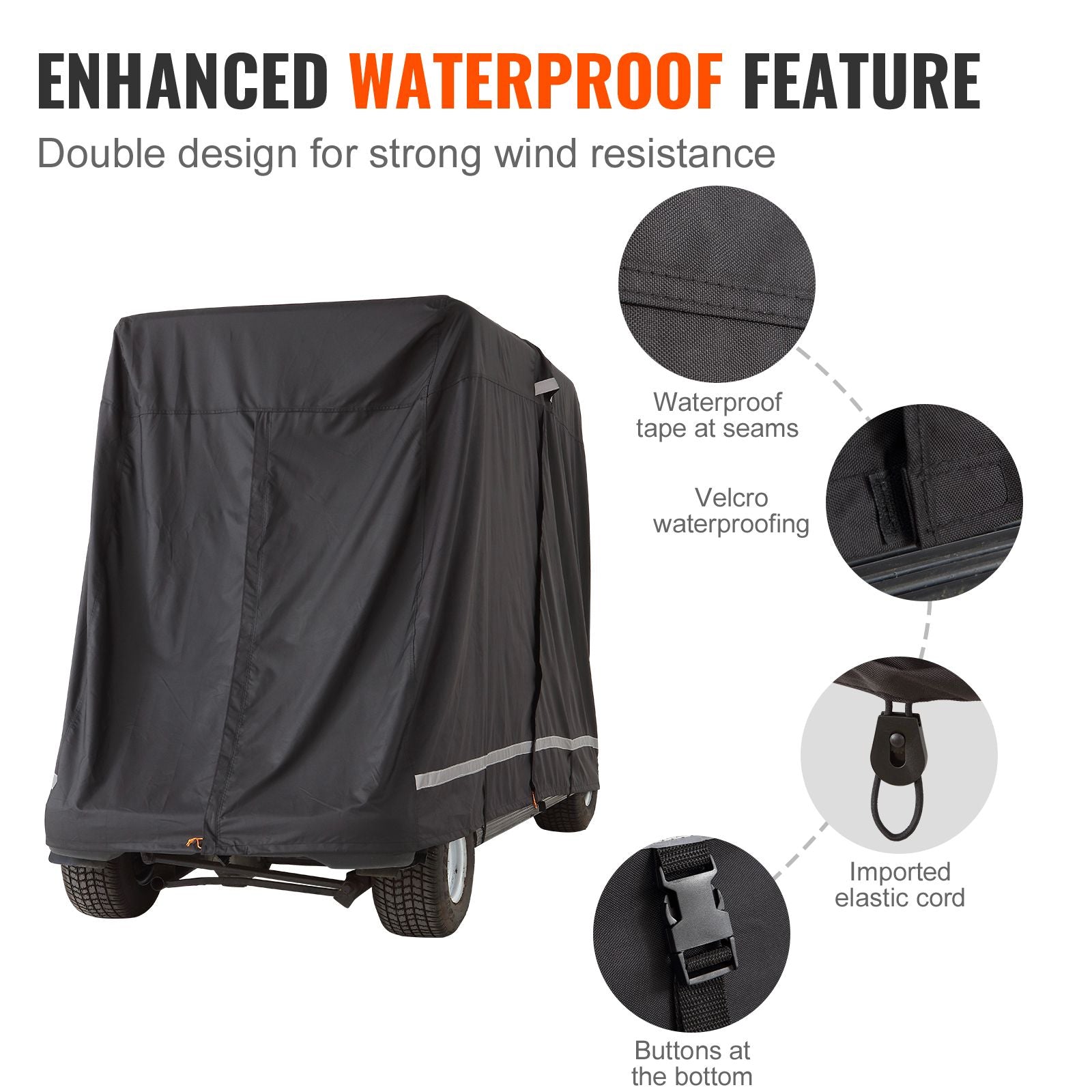 4 Passenger Golf Cart Cover 600D Waterproof UV Dustproof Full Cover Black