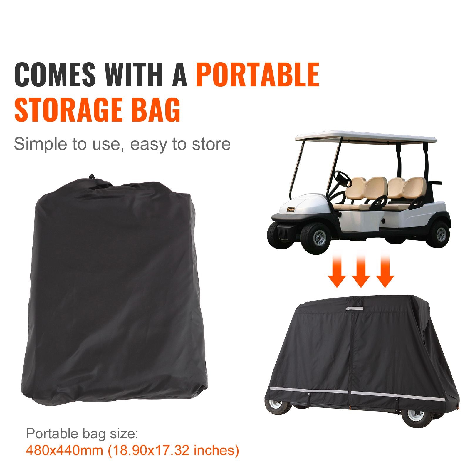 4 Passenger Golf Cart Cover 600D Waterproof UV Dustproof Full Cover Black
