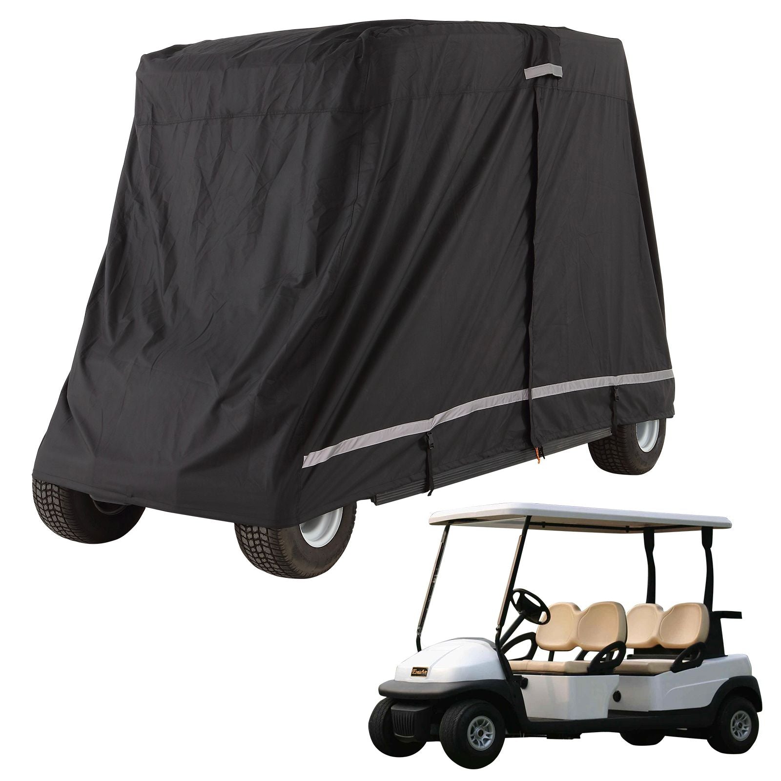 4 Passenger Golf Cart Cover 600D Waterproof UV Dustproof Full Cover Black