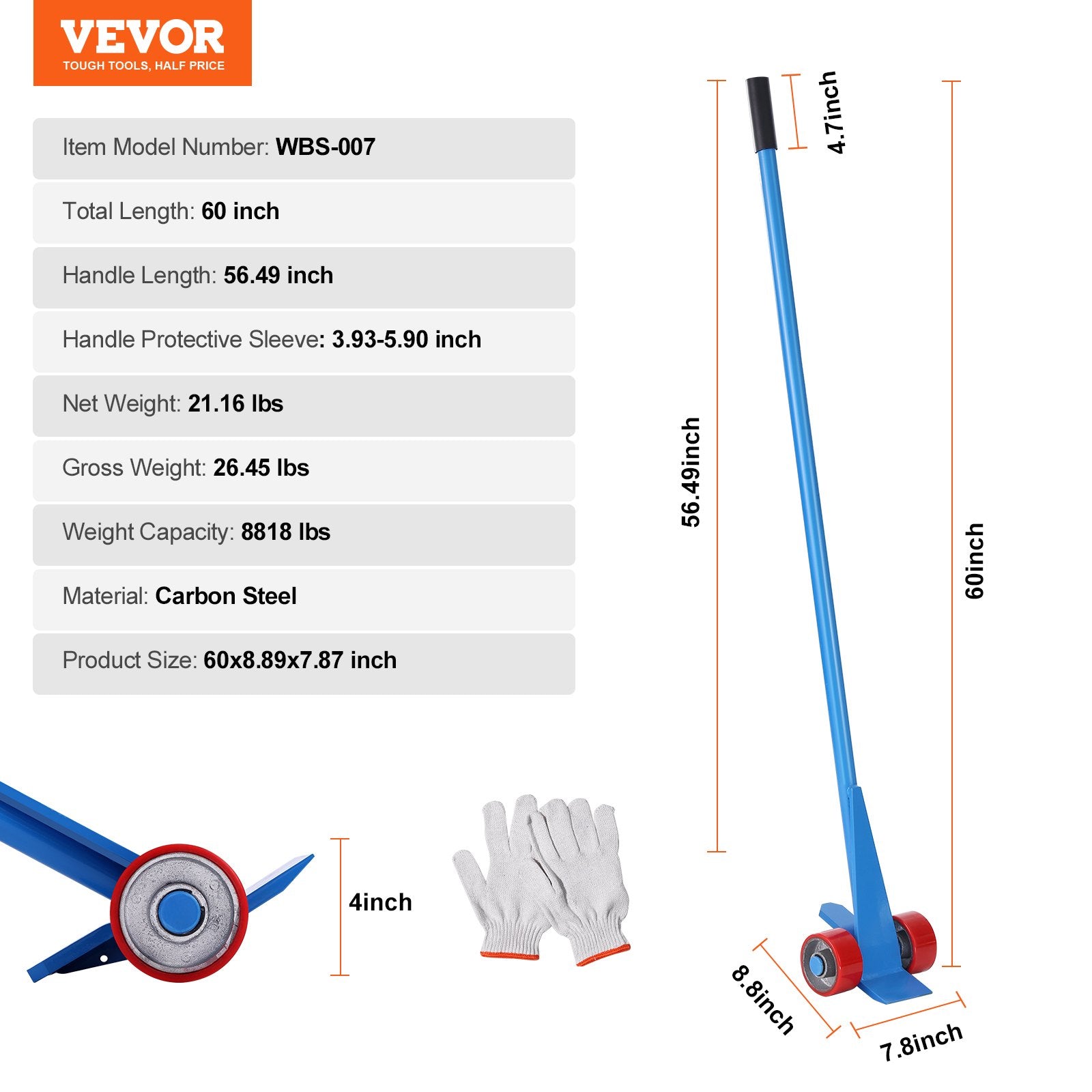 Pallet Buster, 152.4 cm Handle, 4 ton Weight Capacity, Q235 Carbon Steel, Heavy Duty Deck Wrecker Demolition Wood Pallet Tool Breaker Pry Bar Puller for Efficient and Effortless Board Removal