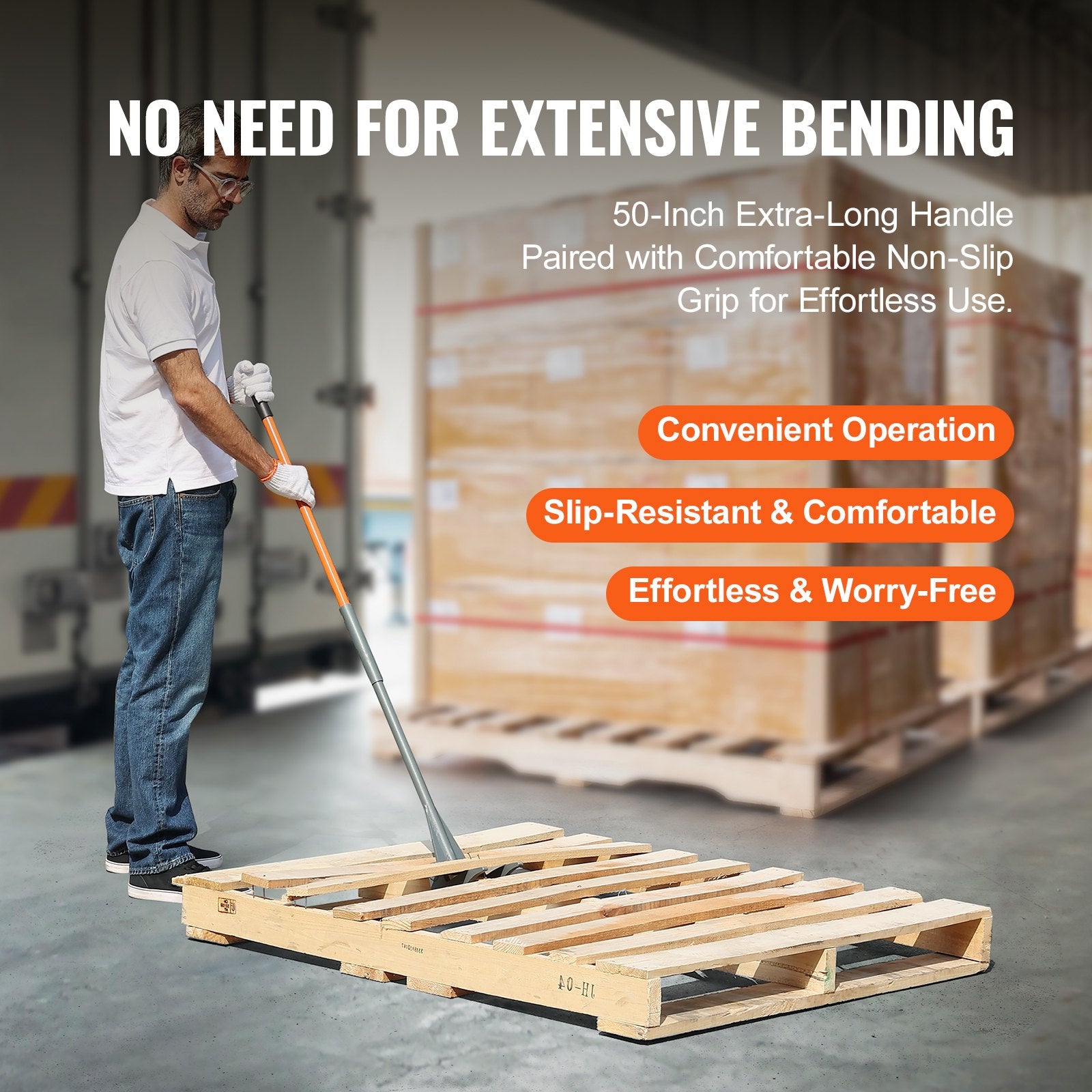 Pallet Buster, 50'' Carbon Steel Handle Wrecking Pry Bar, 2000 lbs Weight Capacity, Heavy Duty Deck Board Removal Tool, Multipurpose Demolition Bar for Flooring, Framing, Roofing, Trim, Drywall