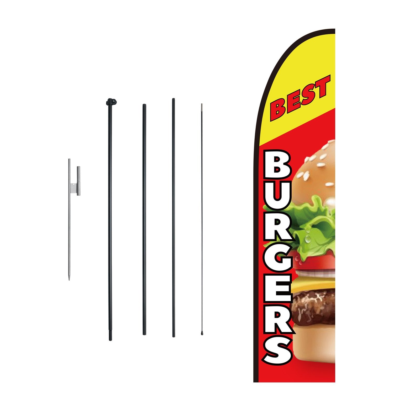Burger Restaurant Advertising Feather Flag Kit Swooper Flag Poles 16.3 FT