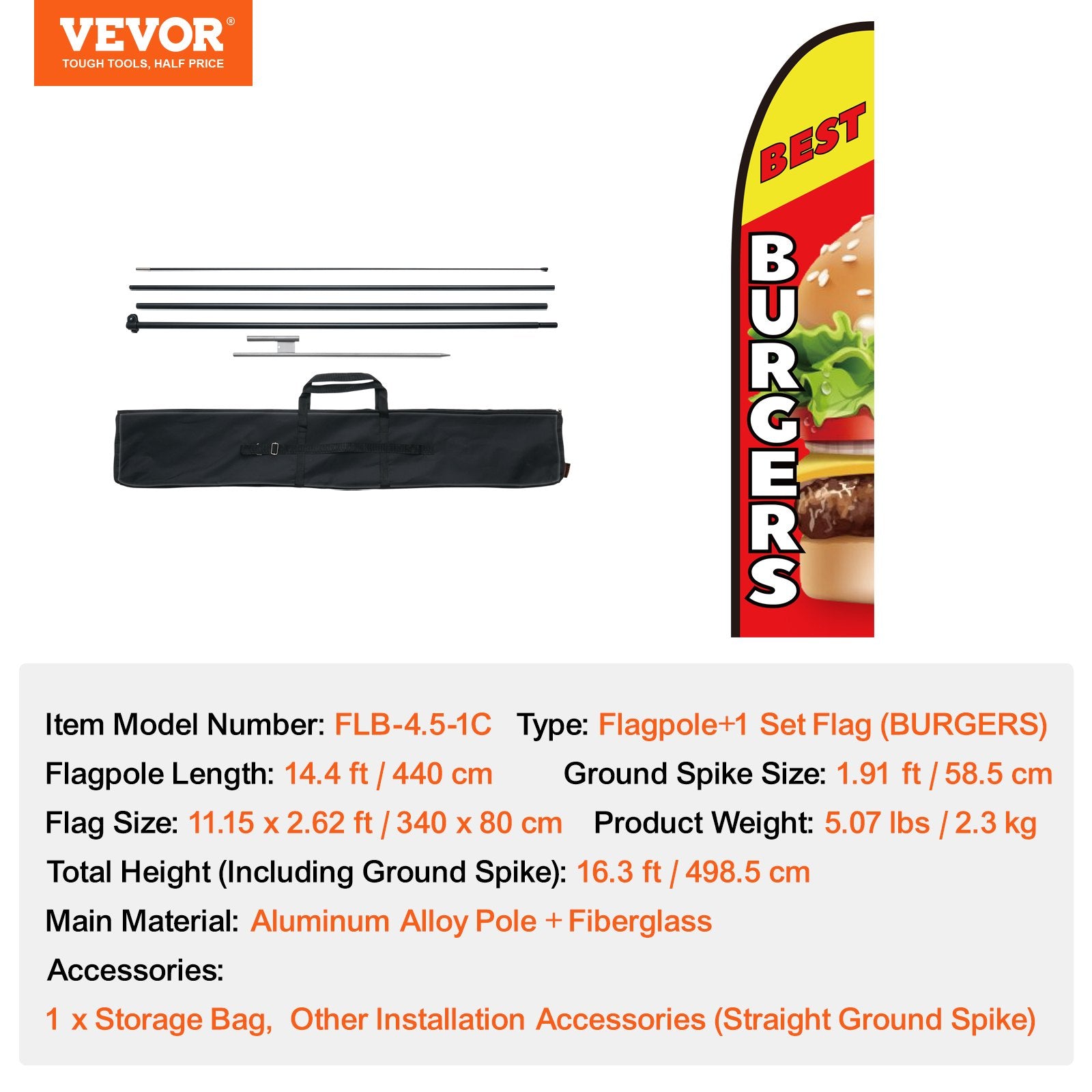 Burger Restaurant Advertising Feather Flag Kit Swooper Flag Poles 16.3 FT