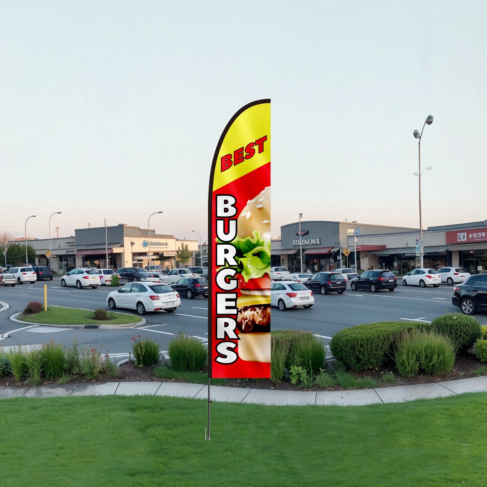 Burger Restaurant Advertising Feather Flag Kit Swooper Flag Poles 16.3 FT