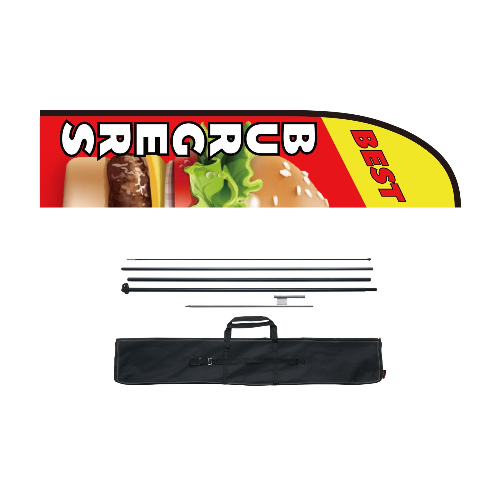 Burger Restaurant Advertising Feather Flag Kit Swooper Flag Poles 16.3 FT