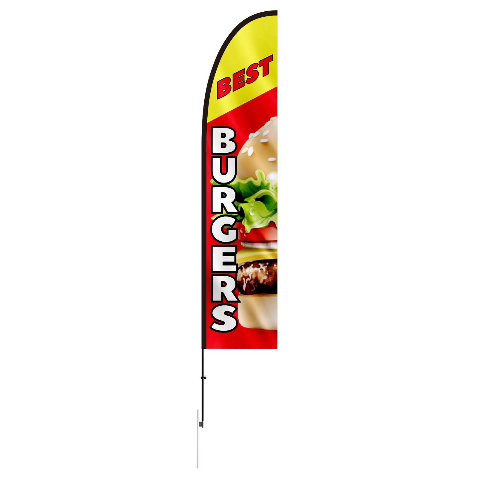 Burger Restaurant Advertising Feather Flag Kit Swooper Flag Poles 16.3 FT
