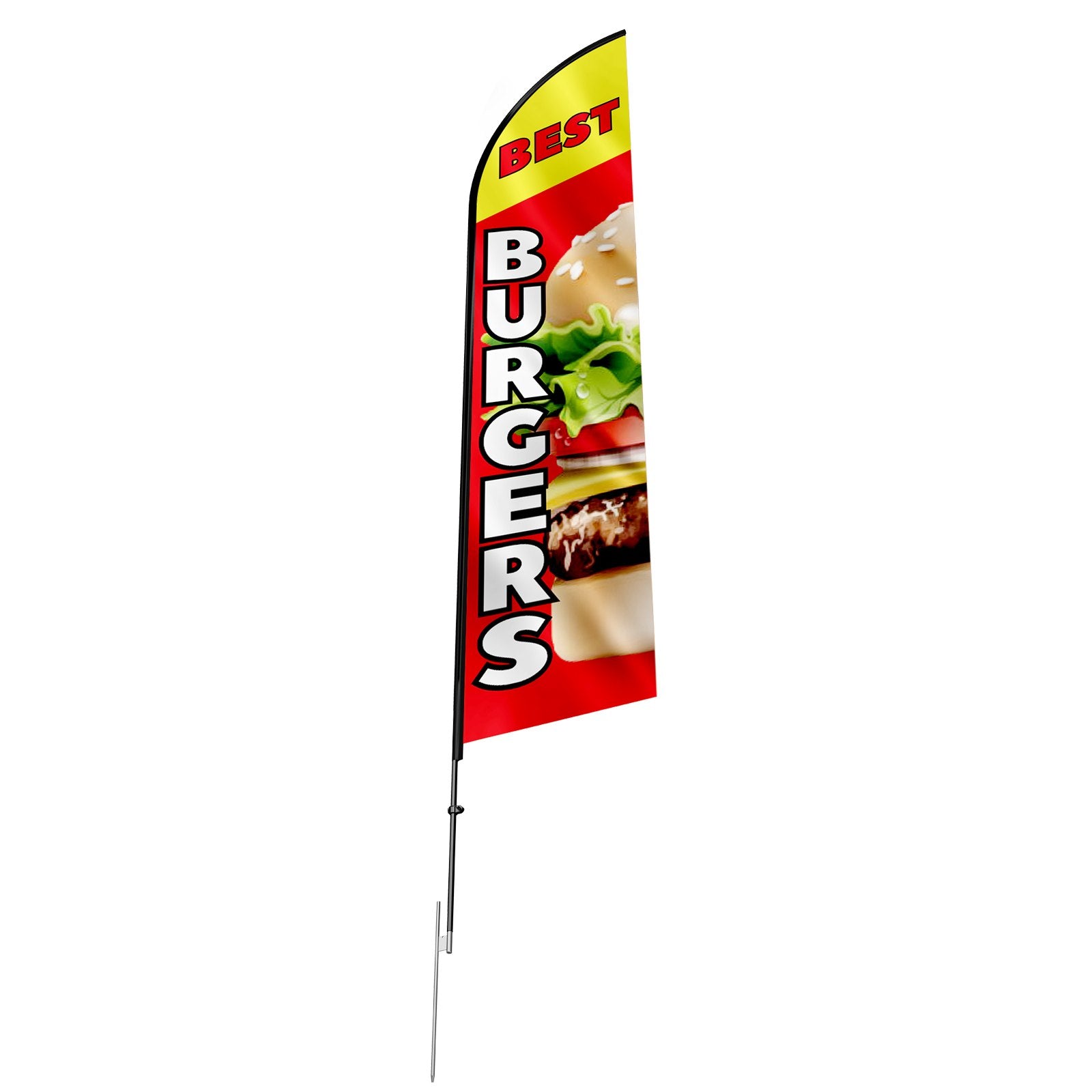 Burger Restaurant Advertising Feather Flag Kit Swooper Flag Poles 16.3 FT