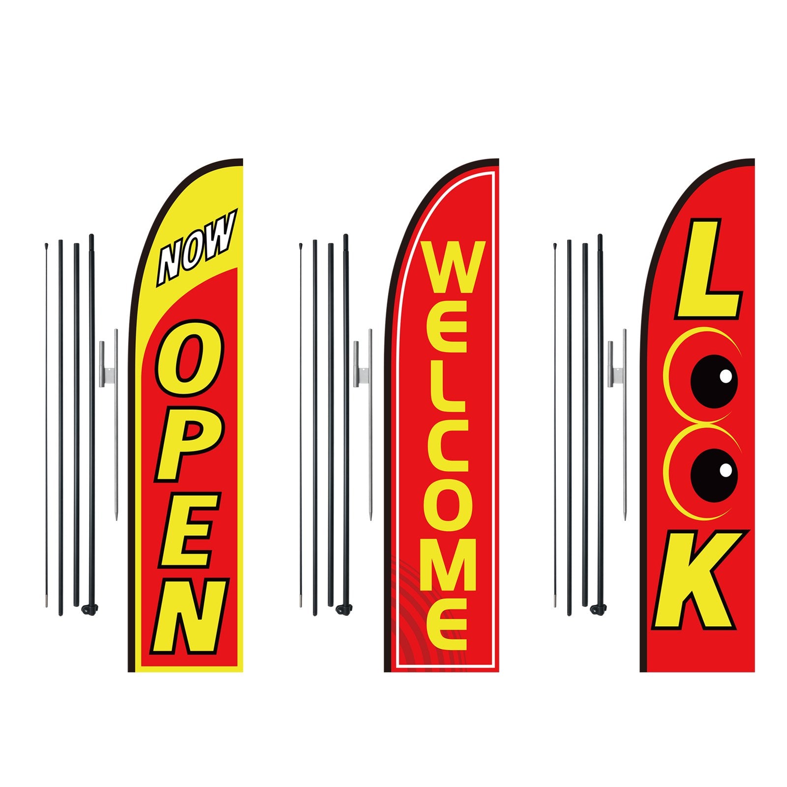 Open Flags for Business Advertising Feather Flag Kit Open Look Welcome