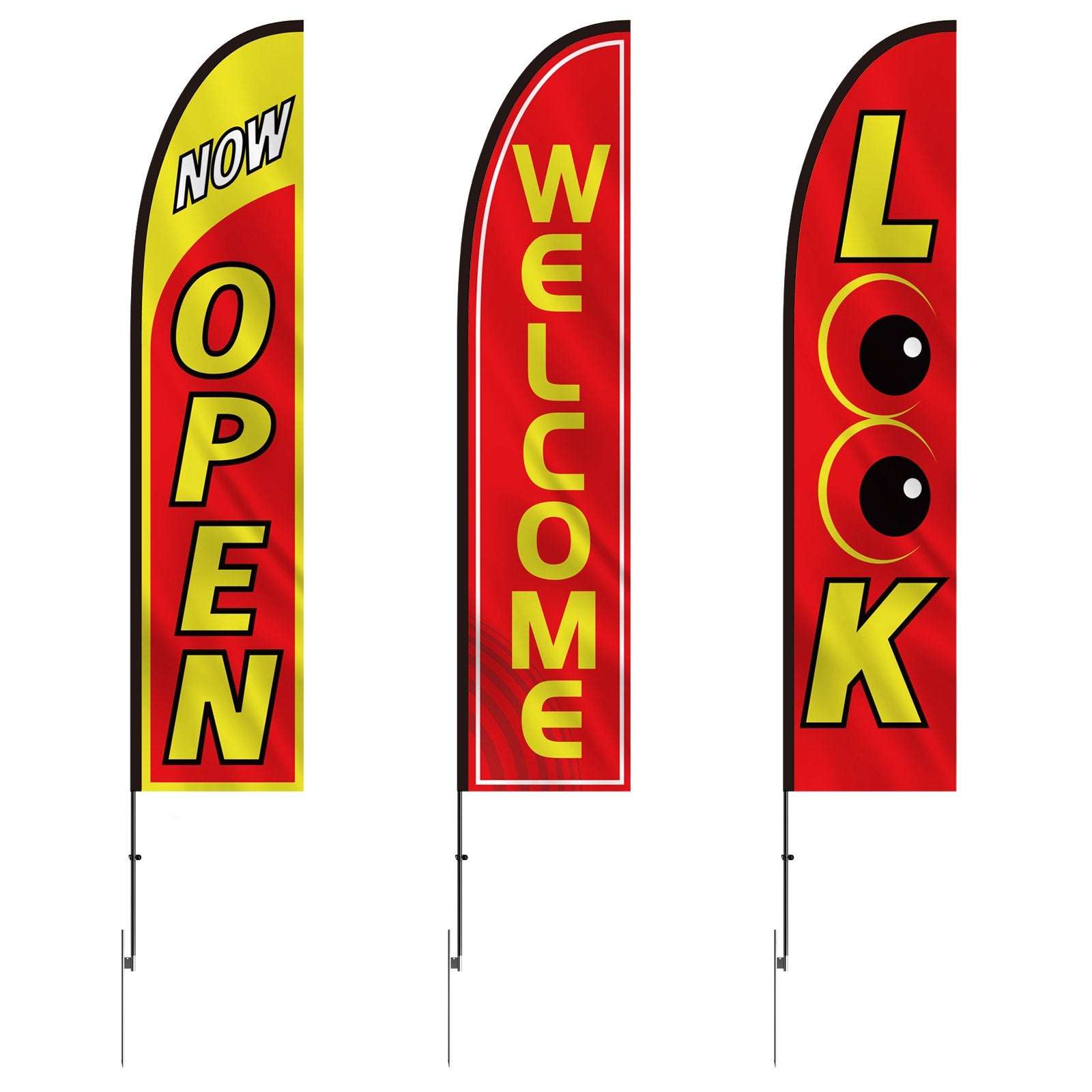 Open Flags for Business Advertising Feather Flag Kit Open Look Welcome