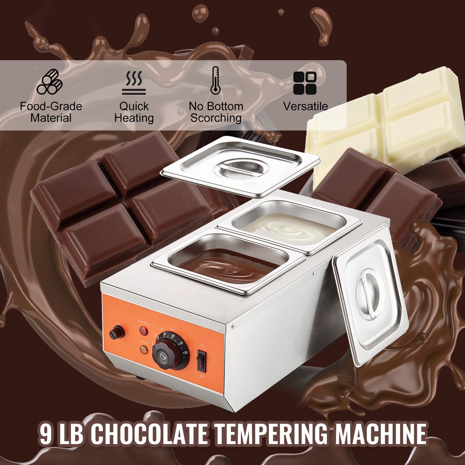 Chocolate Tempering Machine 2 Tank 800W Stainless Steel Melting Pot TEMP Control