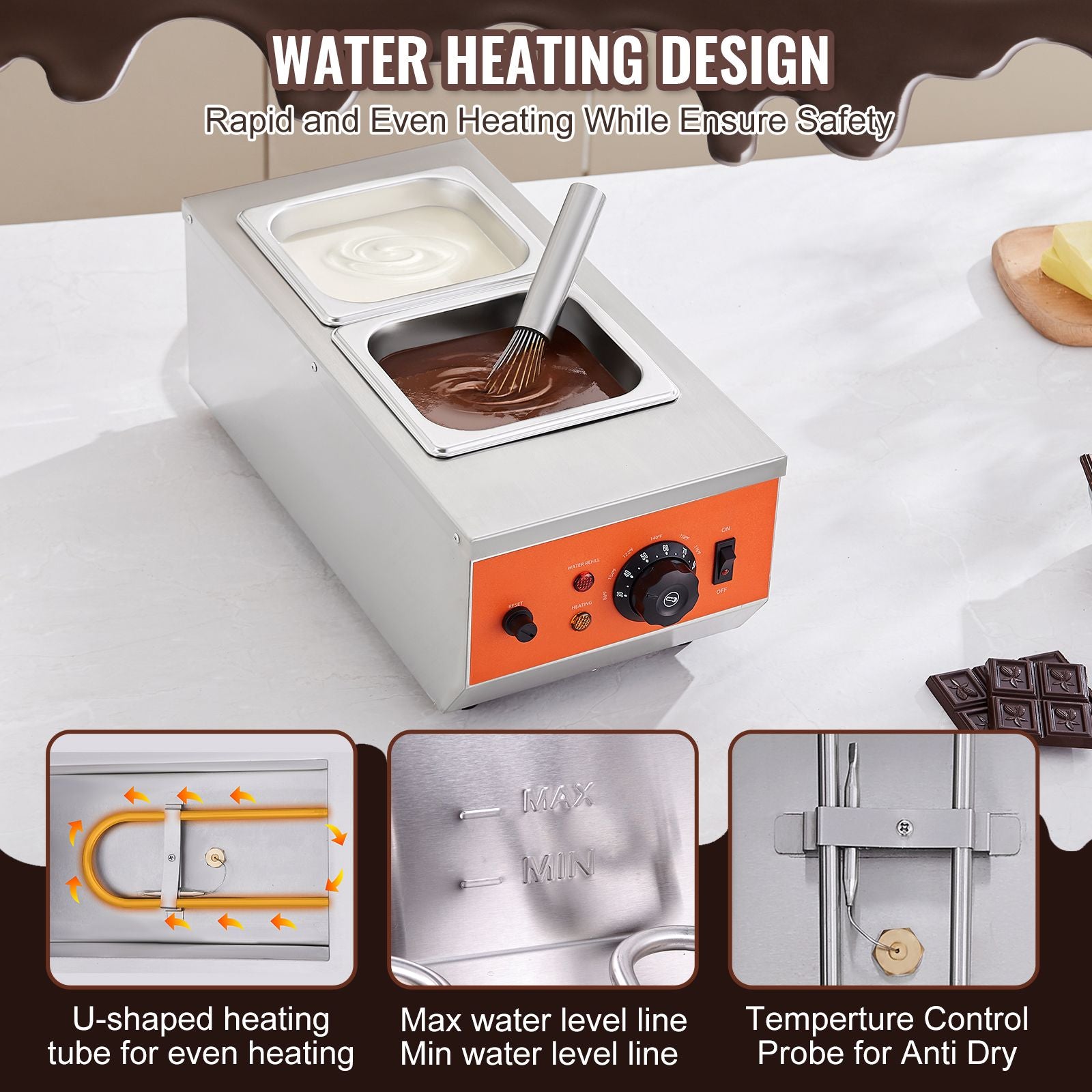 Chocolate Tempering Machine 2 Tank 800W Stainless Steel Melting Pot TEMP Control