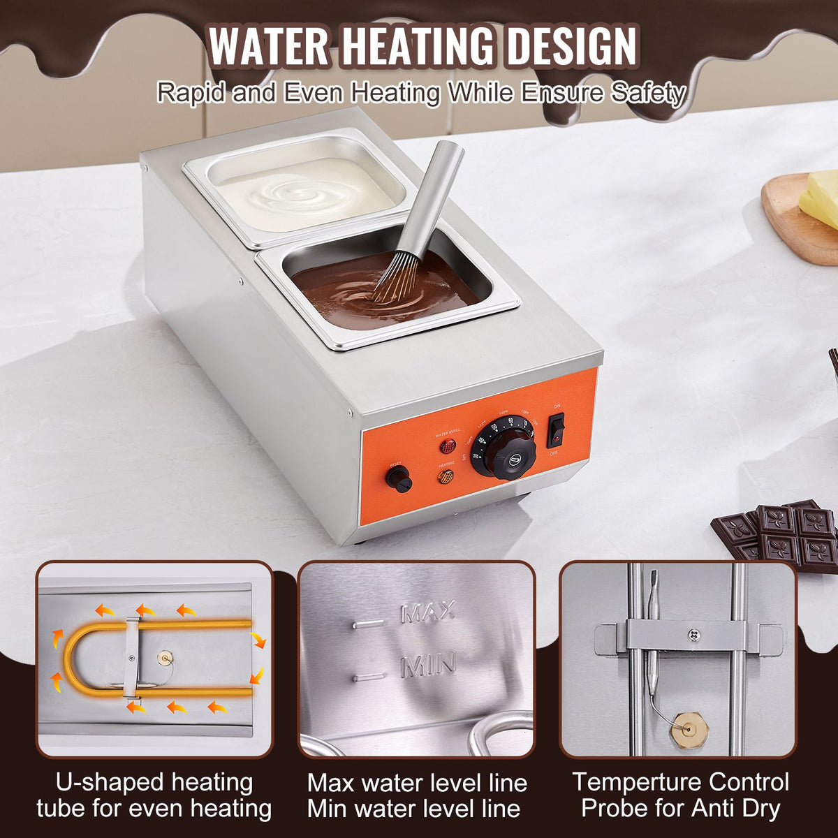 Chocolate Tempering Machine 2 Tank 800W Stainless Steel Melting Pot TEMP Control