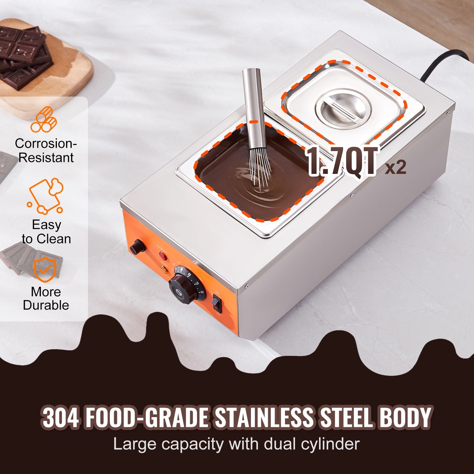 Chocolate Tempering Machine 2 Tank 800W Stainless Steel Melting Pot TEMP Control