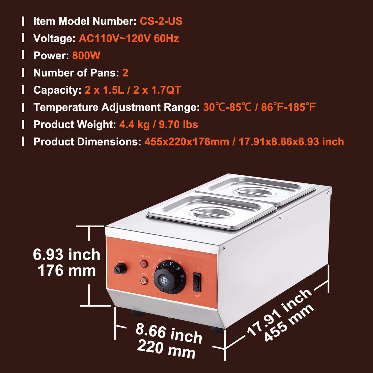 Chocolate Tempering Machine 2 Tank 800W Stainless Steel Melting Pot TEMP Control