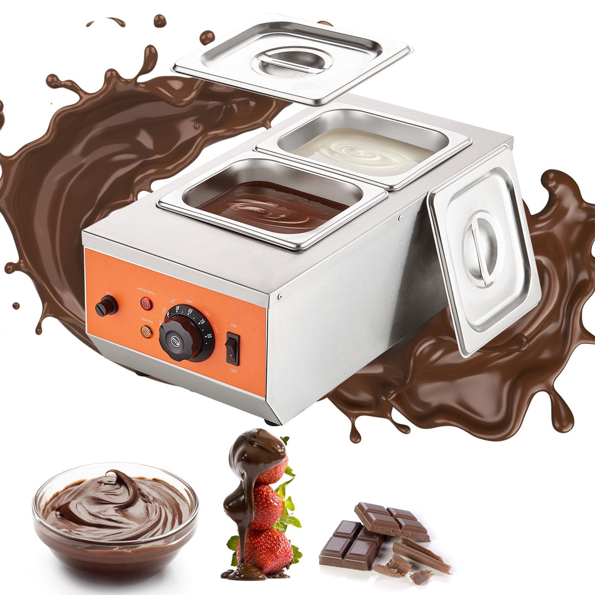 Chocolate Tempering Machine 2 Tank 800W Stainless Steel Melting Pot TEMP Control