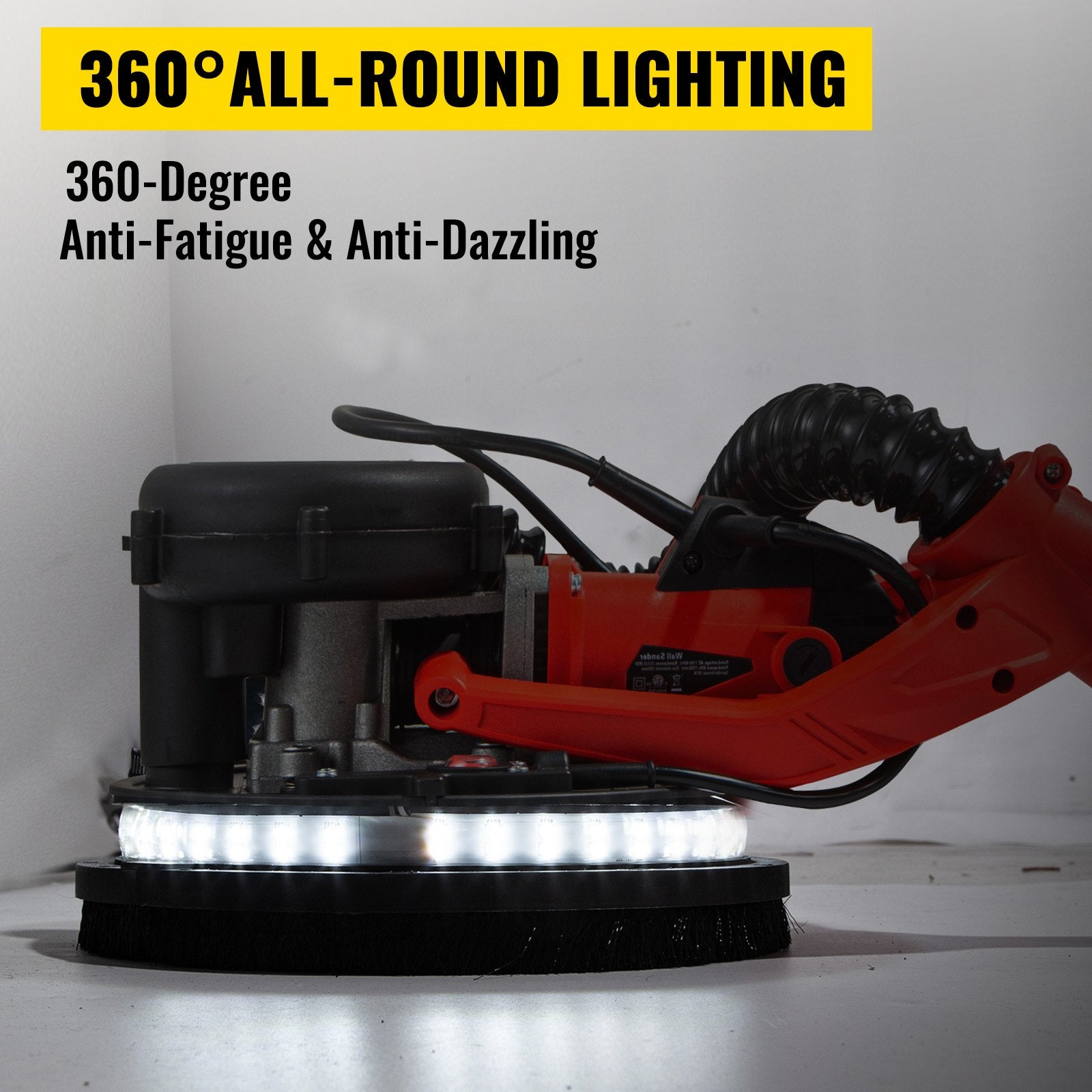 Drywall Sander 750W, Electric Drywall Sander, Foldable Sheetrock Sander, with Telescope Handle, Electric Sander, Variable Speed 800-1750 RPM, Wall Sander, with LED Strip Light and Vacuum Bag