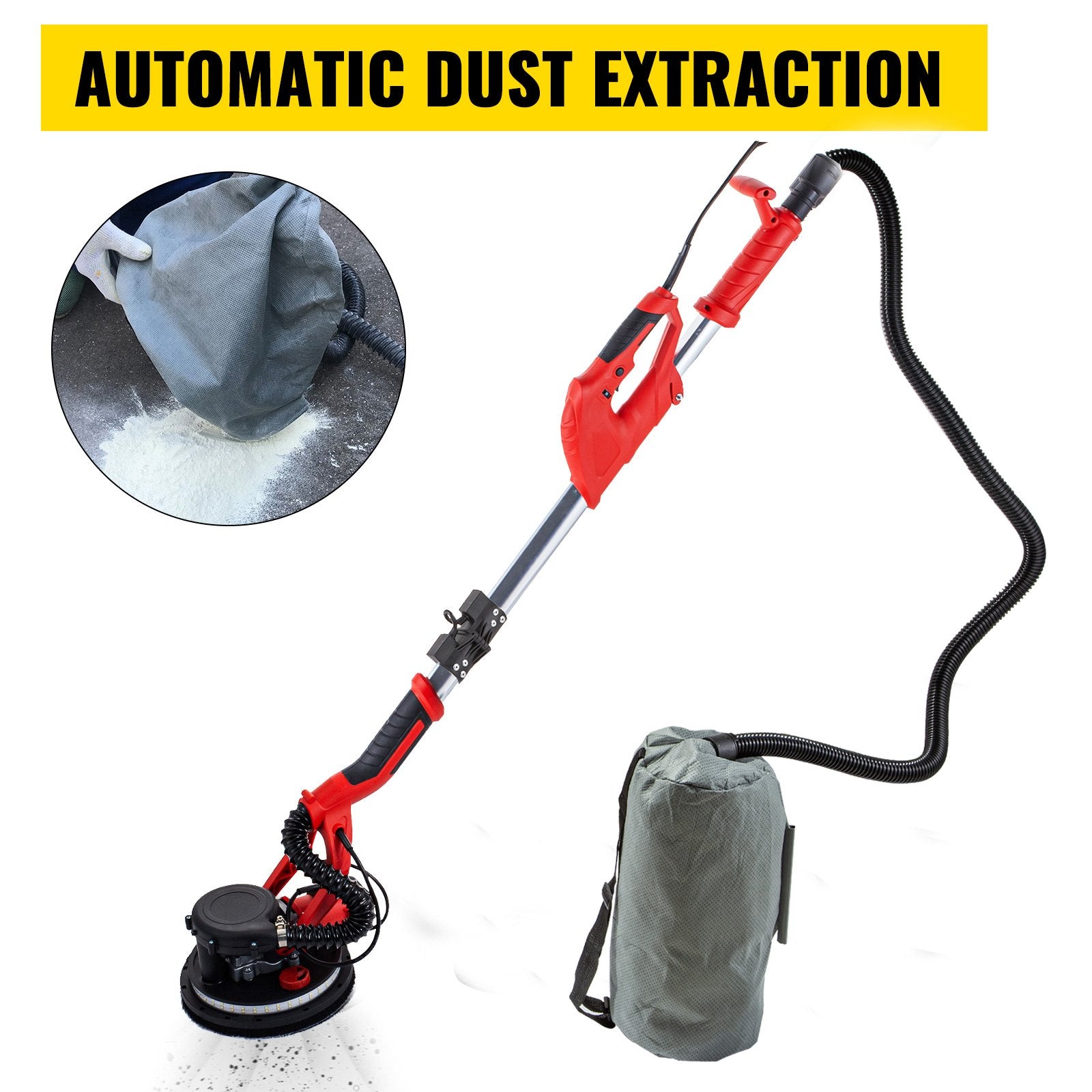 Drywall Sander 750W, Electric Drywall Sander, Foldable Sheetrock Sander, with Telescope Handle, Electric Sander, Variable Speed 800-1750 RPM, Wall Sander, with LED Strip Light and Vacuum Bag