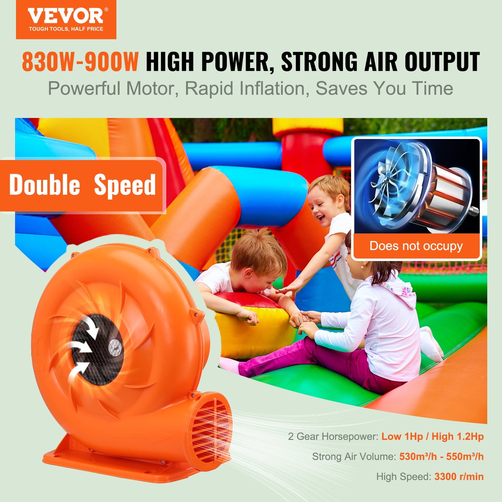Inflatable Bounce House Blower 1 & 1.2 HP 900W Commercial Air Pump Fan