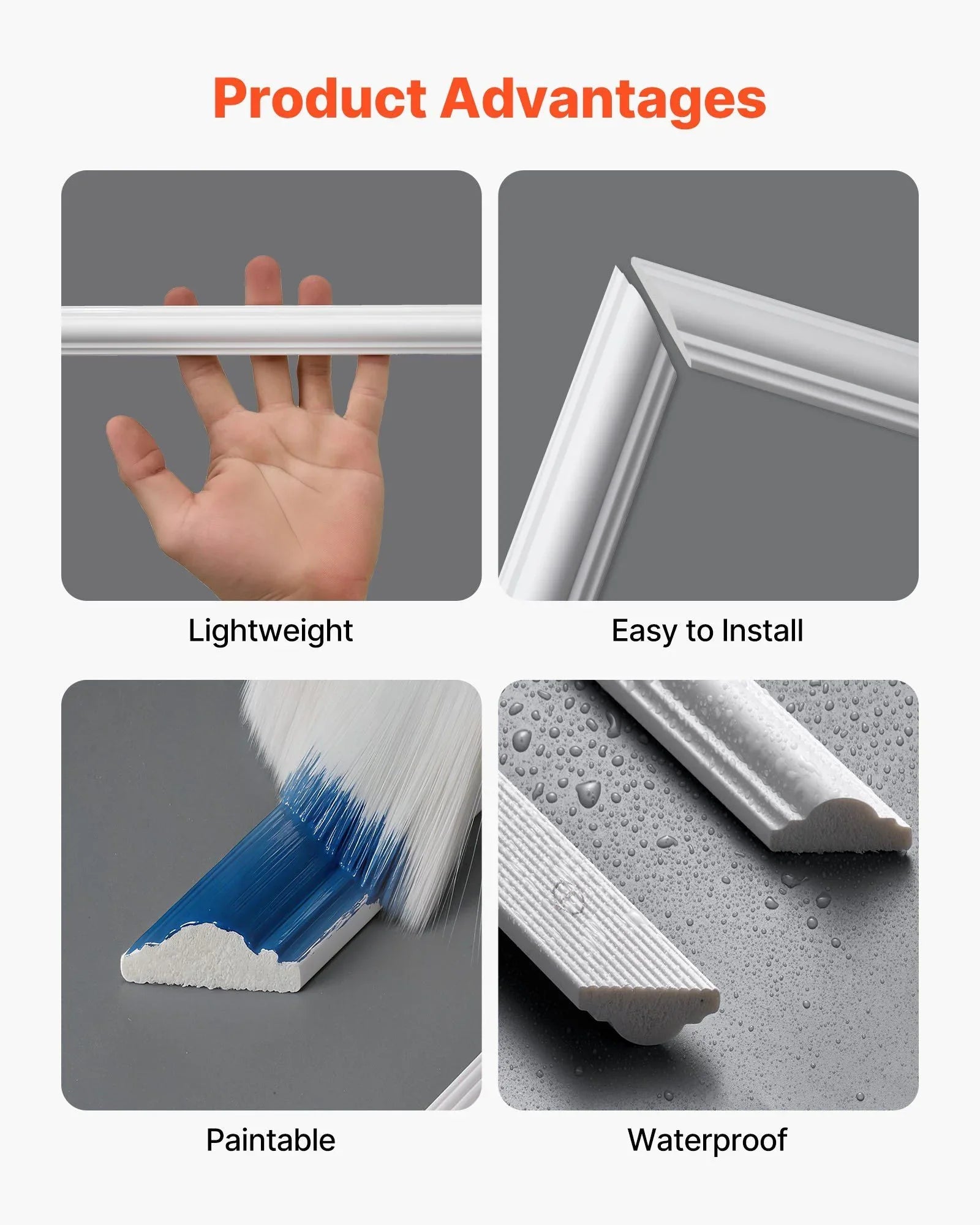 Wall Molding 12 Pack, 51 x 51 cm Wainscoting Panels Kit, Lightweight Paintable Polystyrene, Easy to Install, Waterproof Accent Wall Trim for Interior Décor Living Room, Bedroom, Home, White