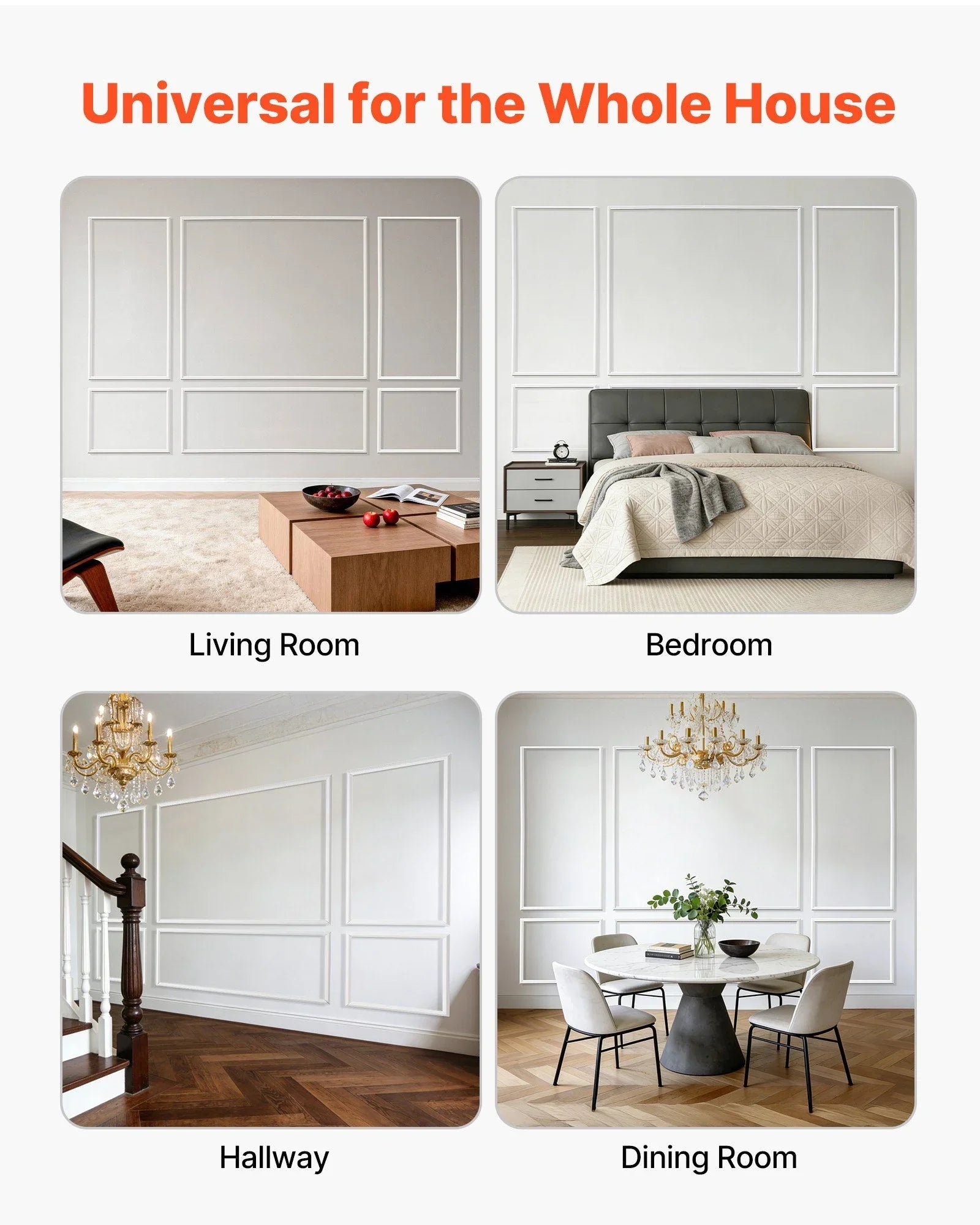 Wall Molding 3 Pack, Wainscoting Panels Kit, Lightweight Paintable Polystyrene, Easy to Install Accent Wall Trim for Interior Décor Living Room, Bedroom, Home, White (58x143 + 58x58 cm)