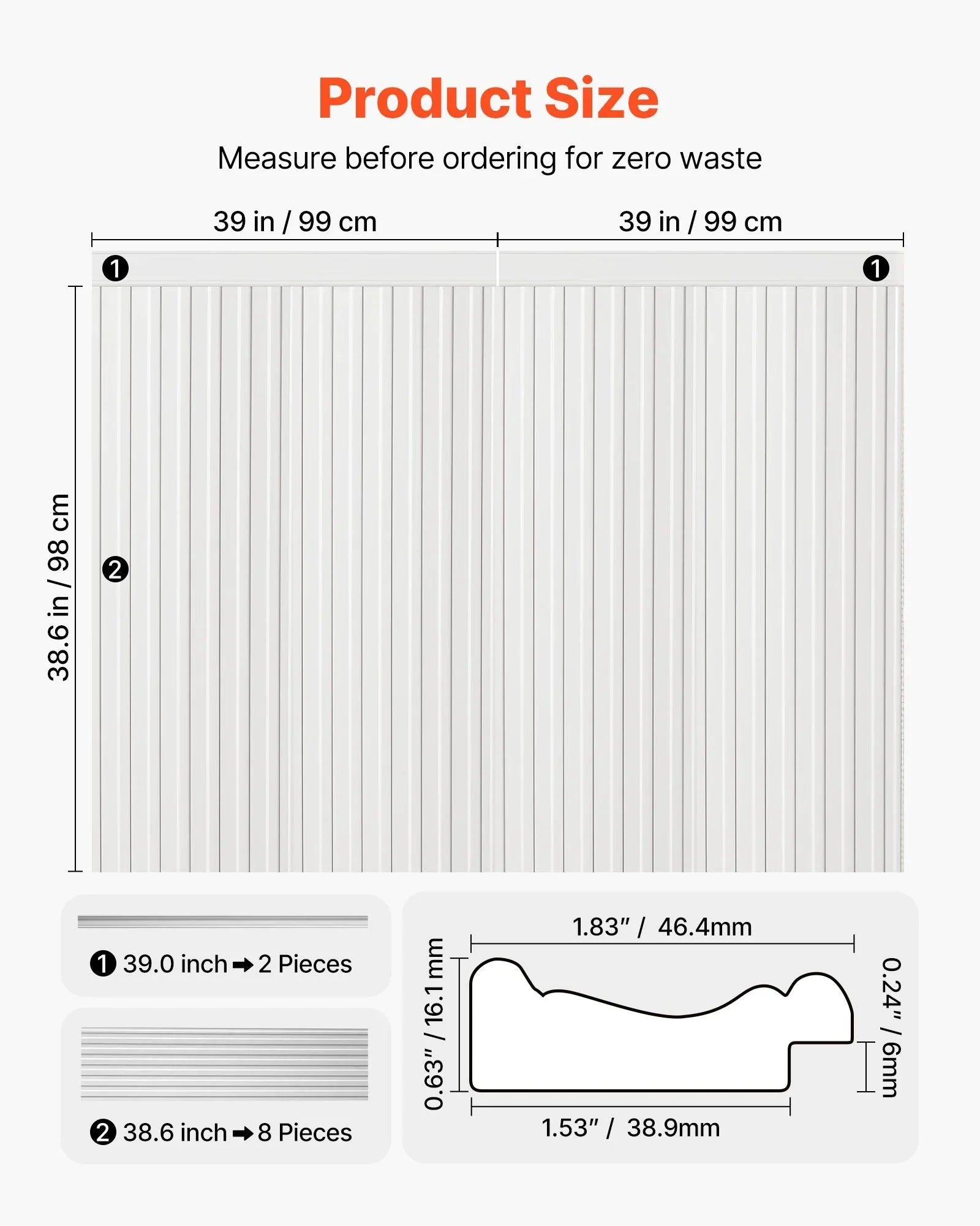 Wall Molding Kit, Wainscoting Panels, Lightweight Paintable Polystyrene, Easy to Install,  Wide & Narrow Accent Wall Trim for Interior Décor Living Room, Bedroom, Home, White (197 x 98 cm )