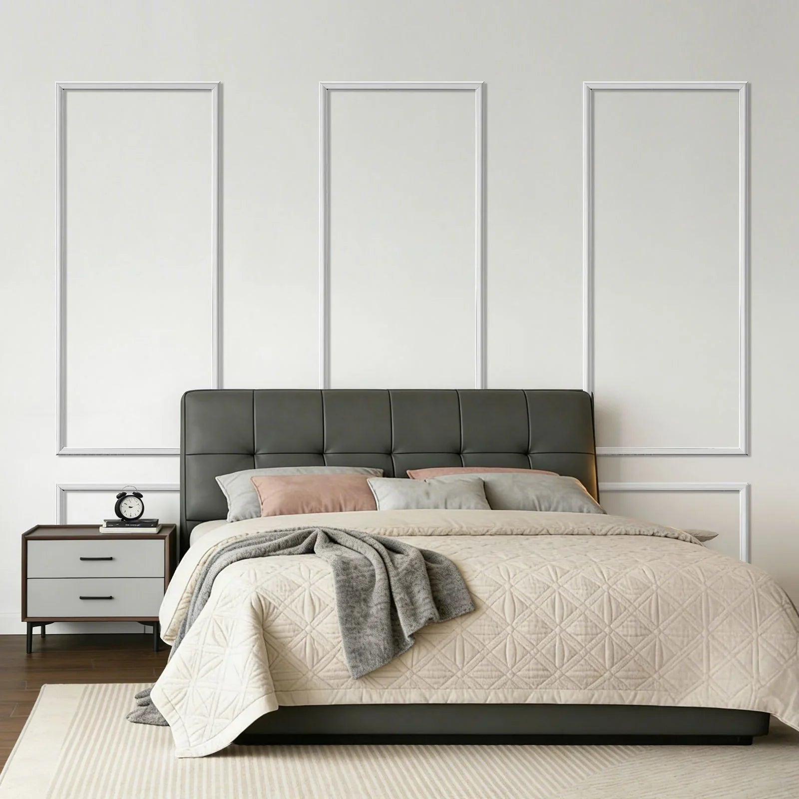 Wall Molding 3 Pack, Wainscoting Panels Kit, Lightweight Paintable Polystyrene, Easy to Install, Waterproof Accent Wide Profile Trim for Interior Living Room, Bedroom,White (61x137 + 61x61 cm)