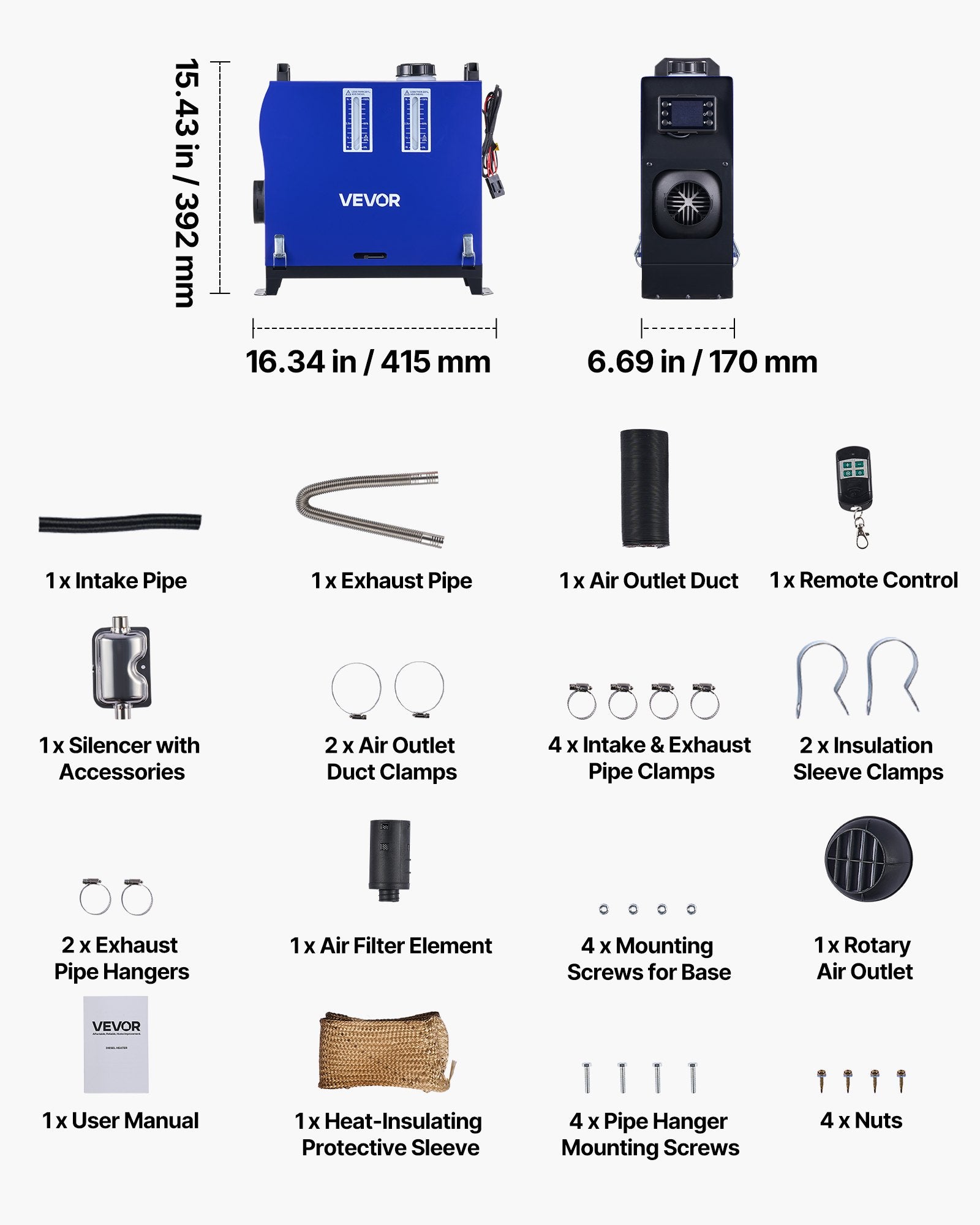 Diesel Heater, 8KW, DC 12V/24V, All in One Portable Diesel Air Heater with Remote Control and LCD Screen, Fast Heating Low Noise, 5 L Fuel Tank for Vehicles, Vans, RVs, Campers, and Trucks